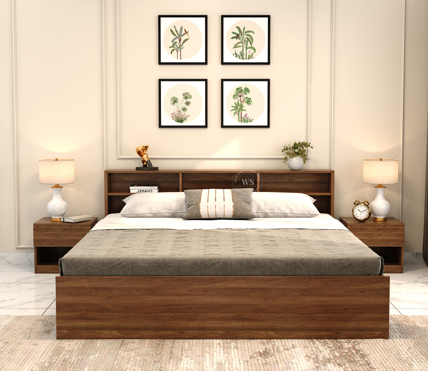 Orka Home Barriss Bed with Box Storage King Size (Columbian Walnut Finish) view 3