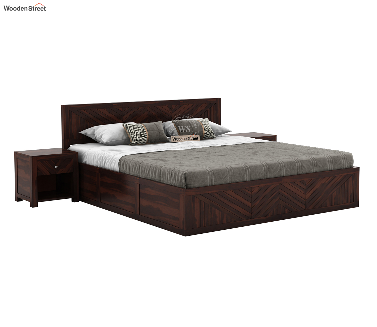 Fidora Sheesham Wood Bed with Box Storage King Size (Walnut Finish) view 2