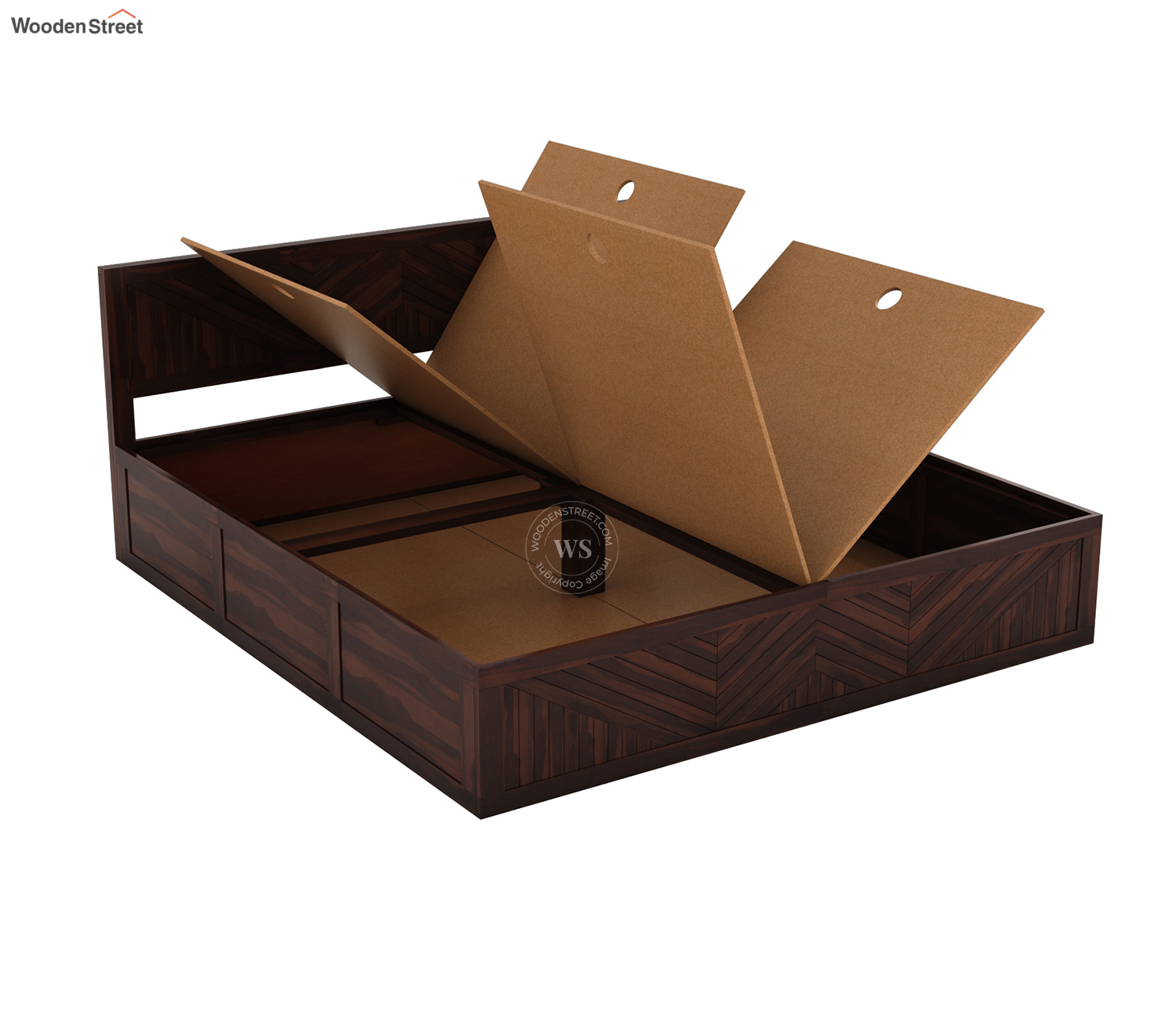 Fidora Sheesham Wood Bed with Box Storage King Size (Walnut Finish) view 3