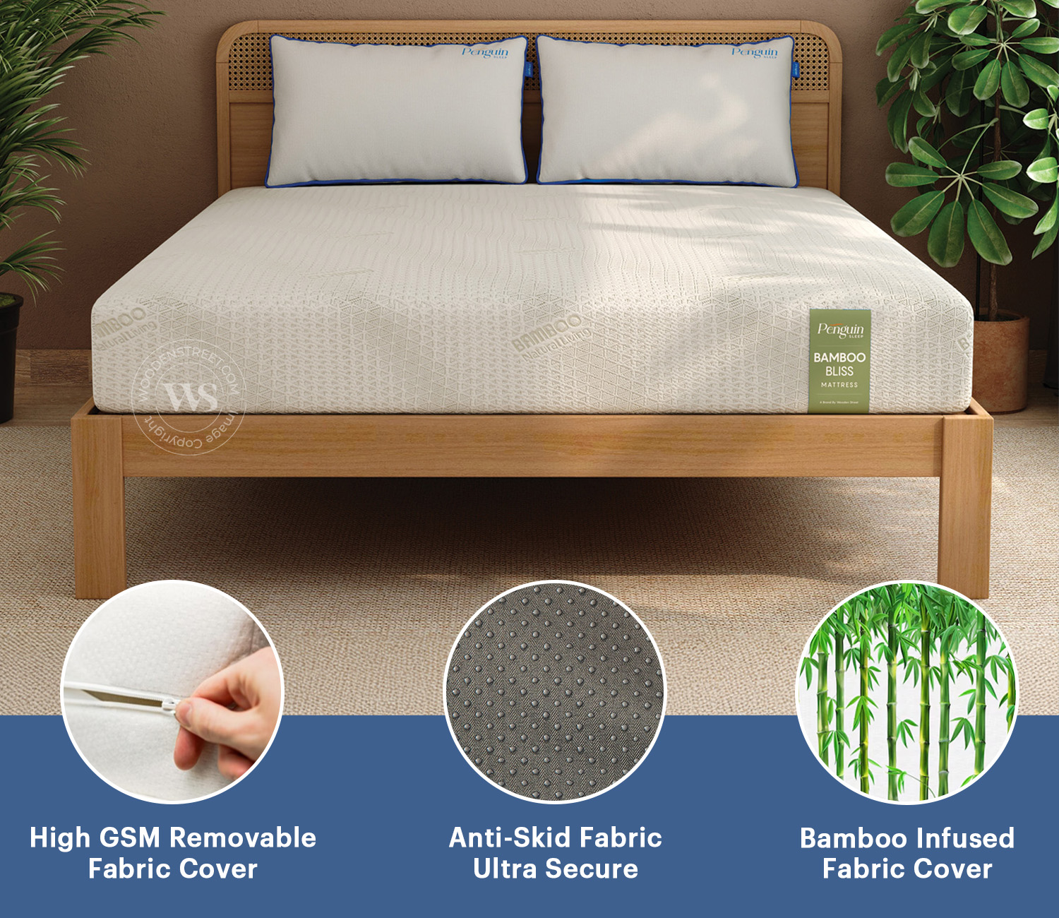 Penguin Bamboo Bliss Mattress with 10-Year Warranty – King Size (78x72x8 inches, Green)
