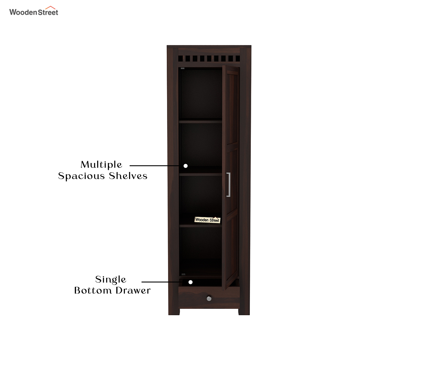 Adolph 1 Door Multi-Utility Wardrobe – Walnut Finish view 2