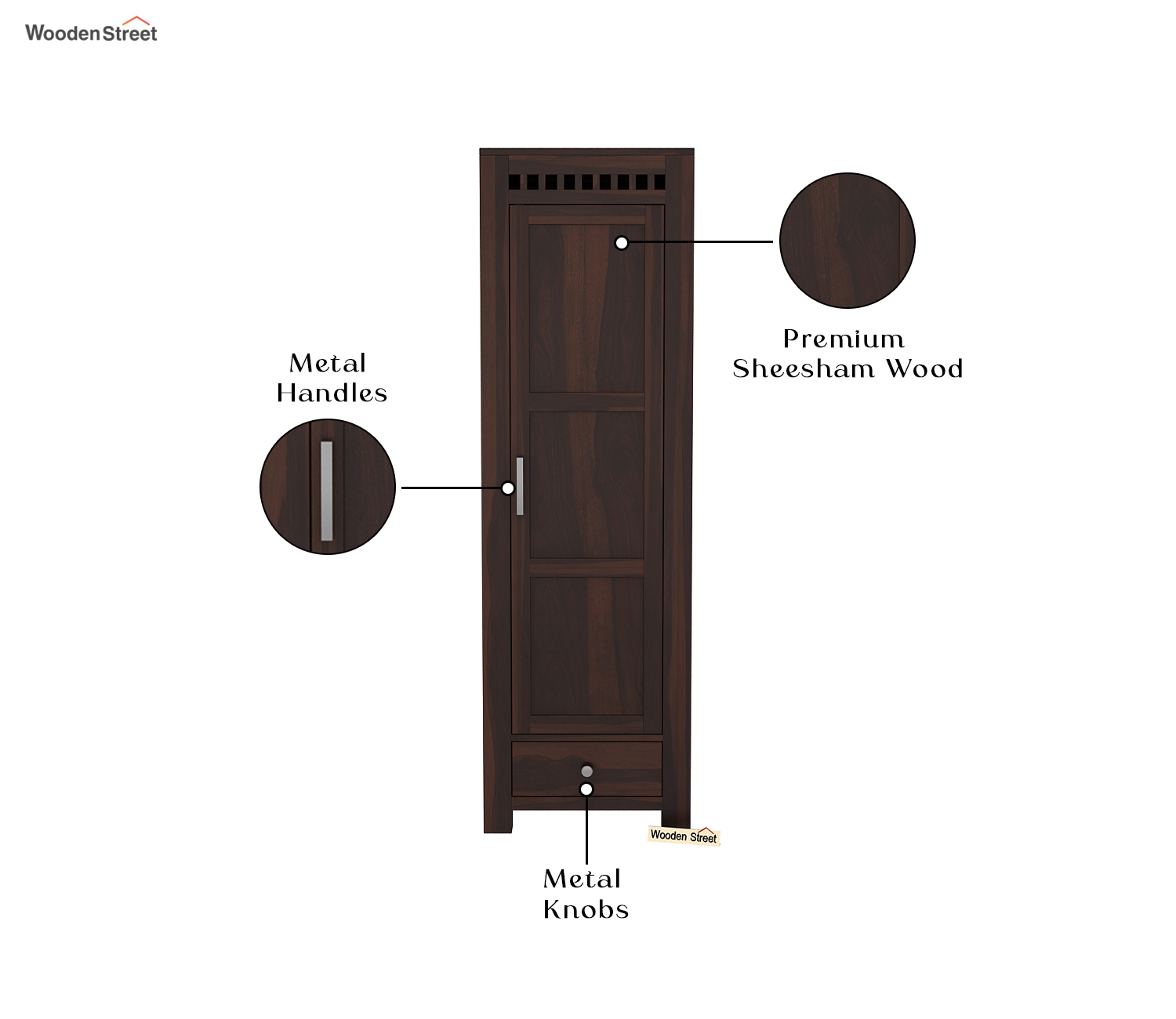 Adolph 1 Door Multi-Utility Wardrobe – Walnut Finish view 3