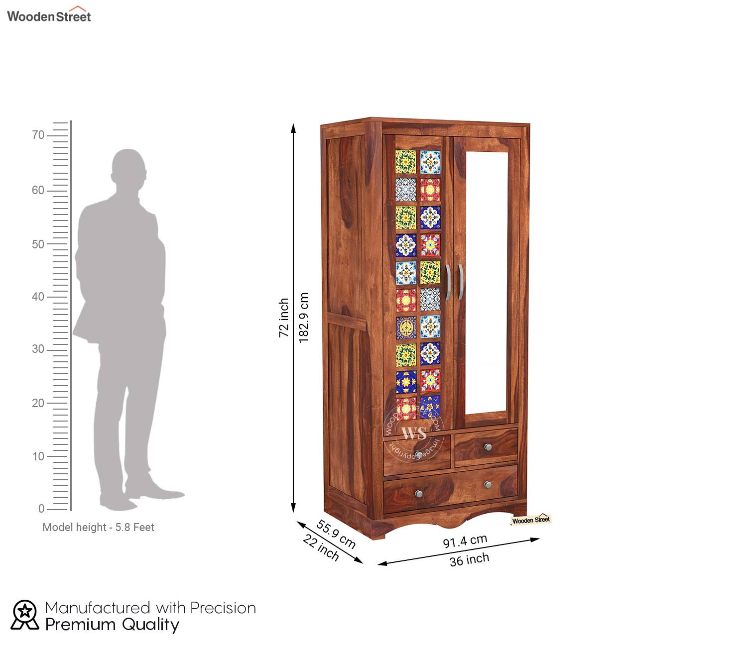 Boho 2 Door Multi-Utility Wardrobe with Mirror – Honey Finish