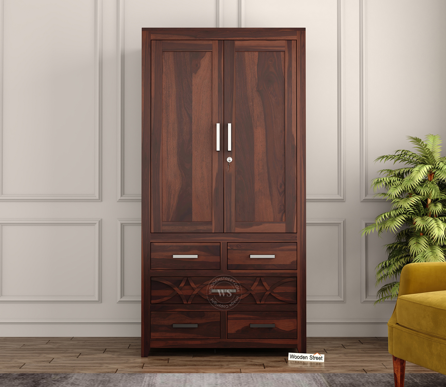 Allan 2 Door Multi-Utility Wardrobe – Honey Finish
