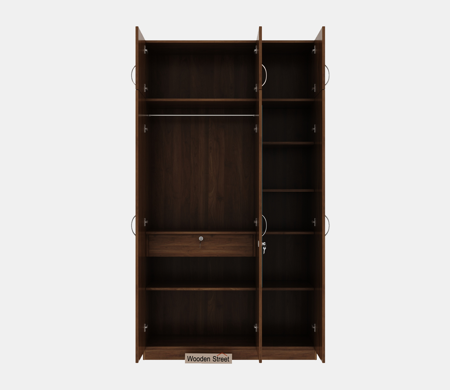 Haydon 3 Door Multi-Utility Wardrobe with Mirror and Loft – Columbian Walnut Finish view 3