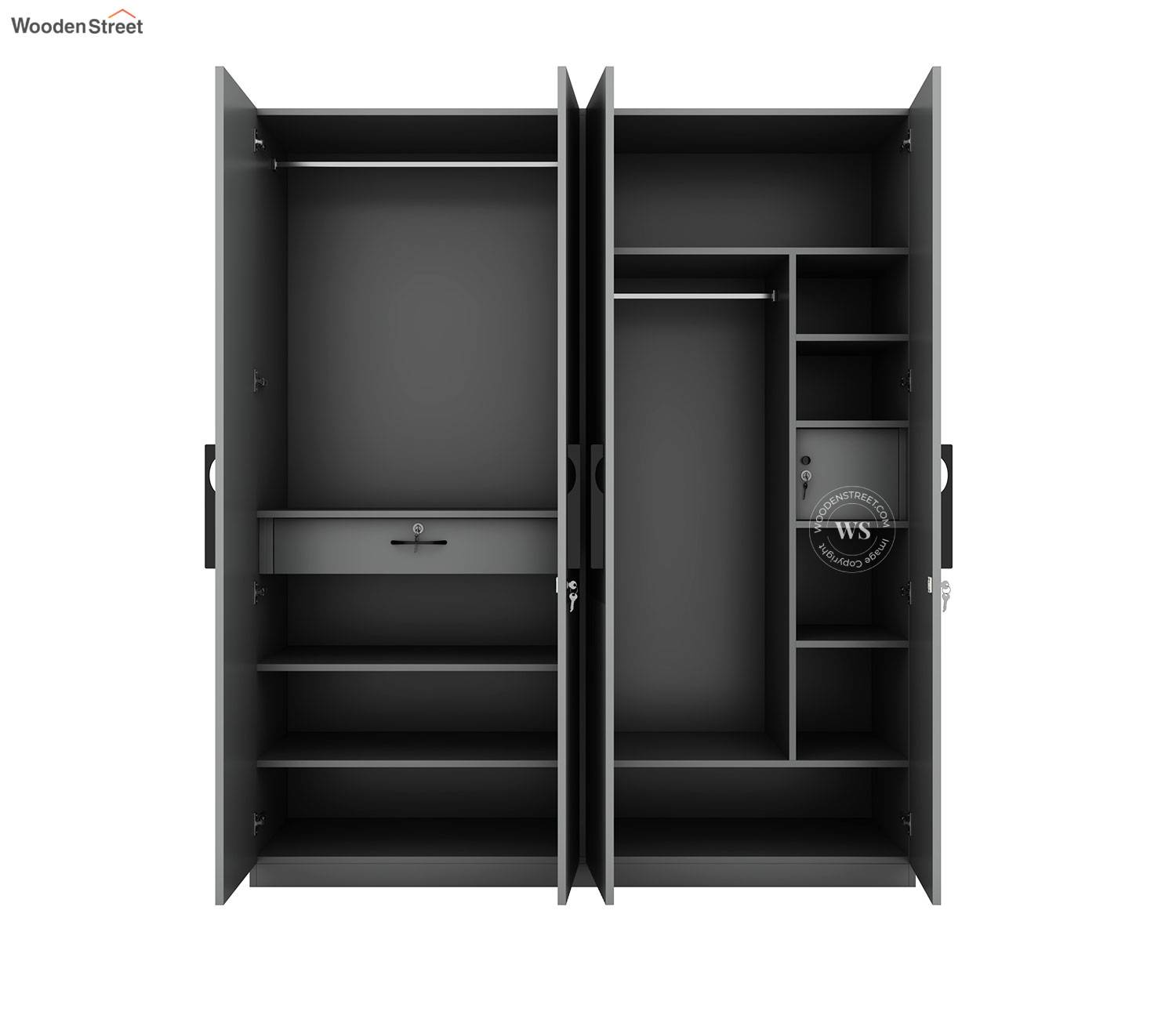Nora Engineered Wood 4 Door Wardrobe – Gothic Grey Finish view 4