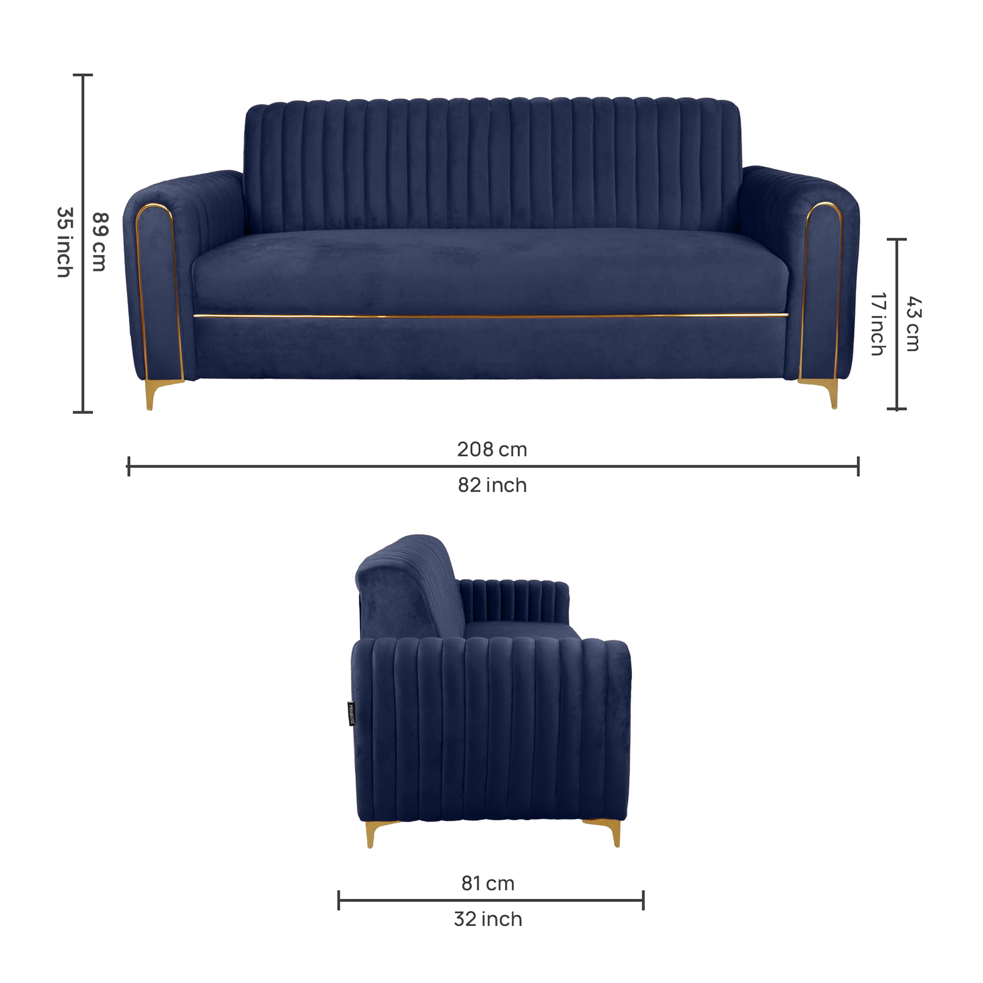 Primrose Austin Living Room 3 Seater Sofa Set - Blue view 4