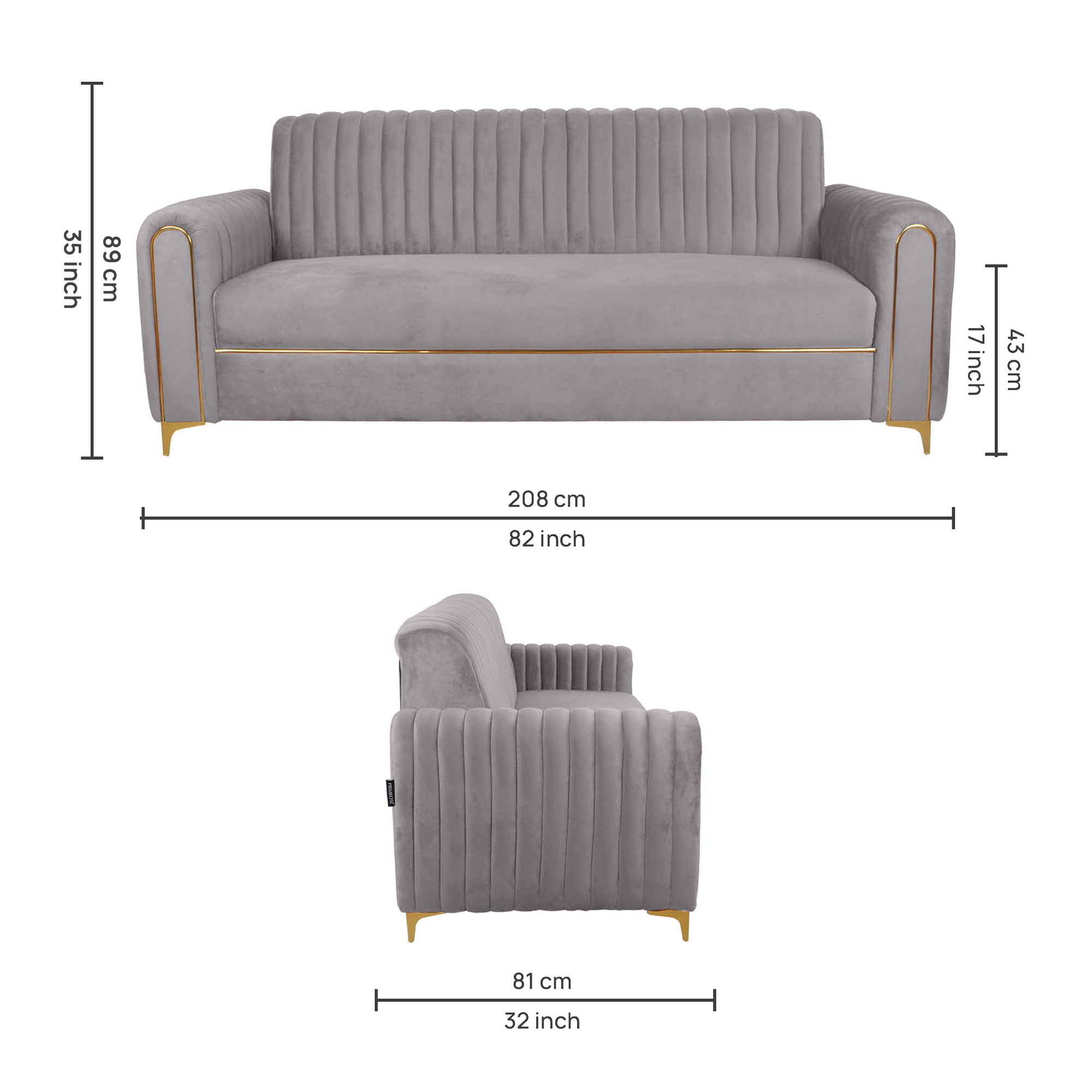 Primrose Austin Living Room 3 Seater Sofa Set - Grey view 4