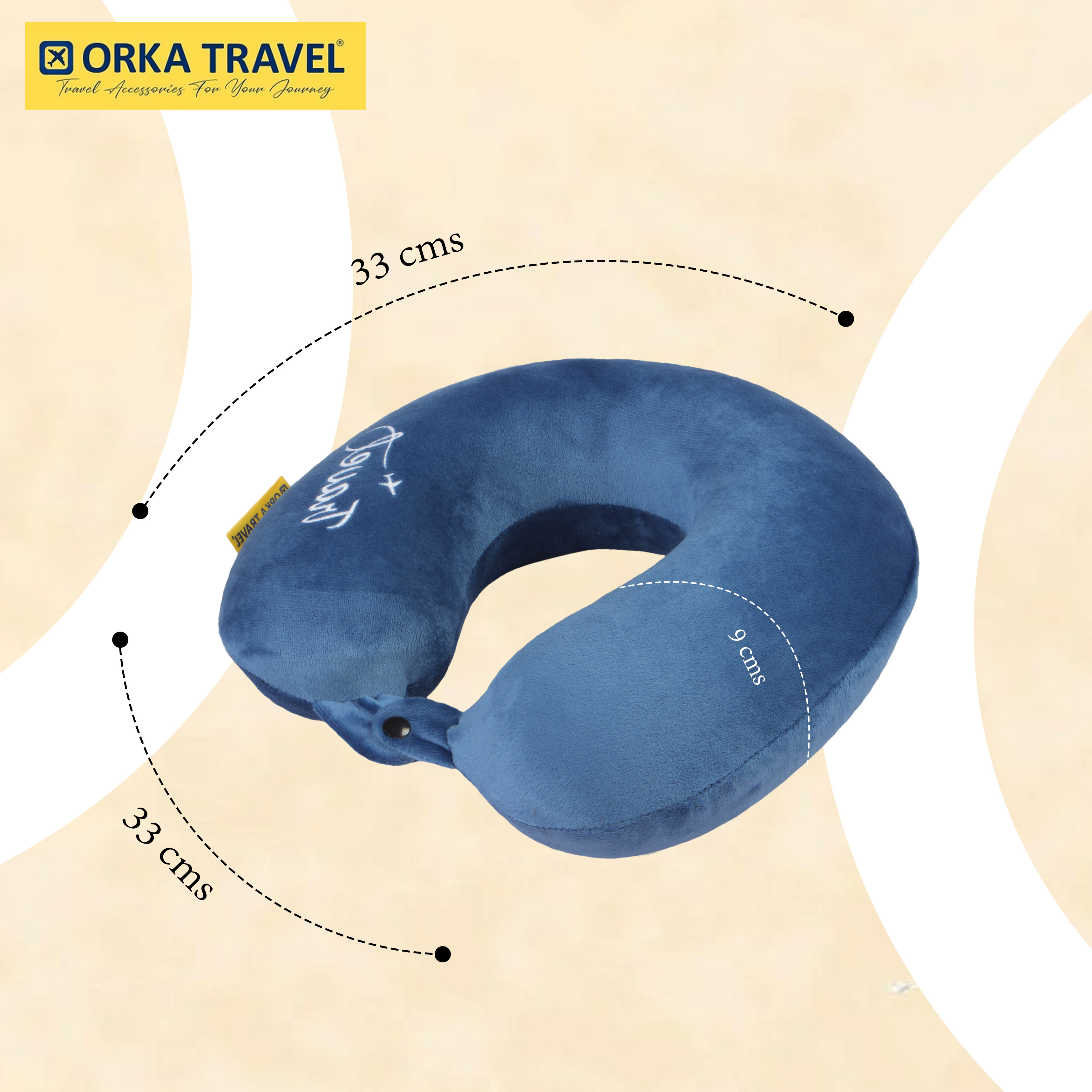 Orka Travel Solid Super Soft Embroidery Memory Foam U Neck - Blue view 4
