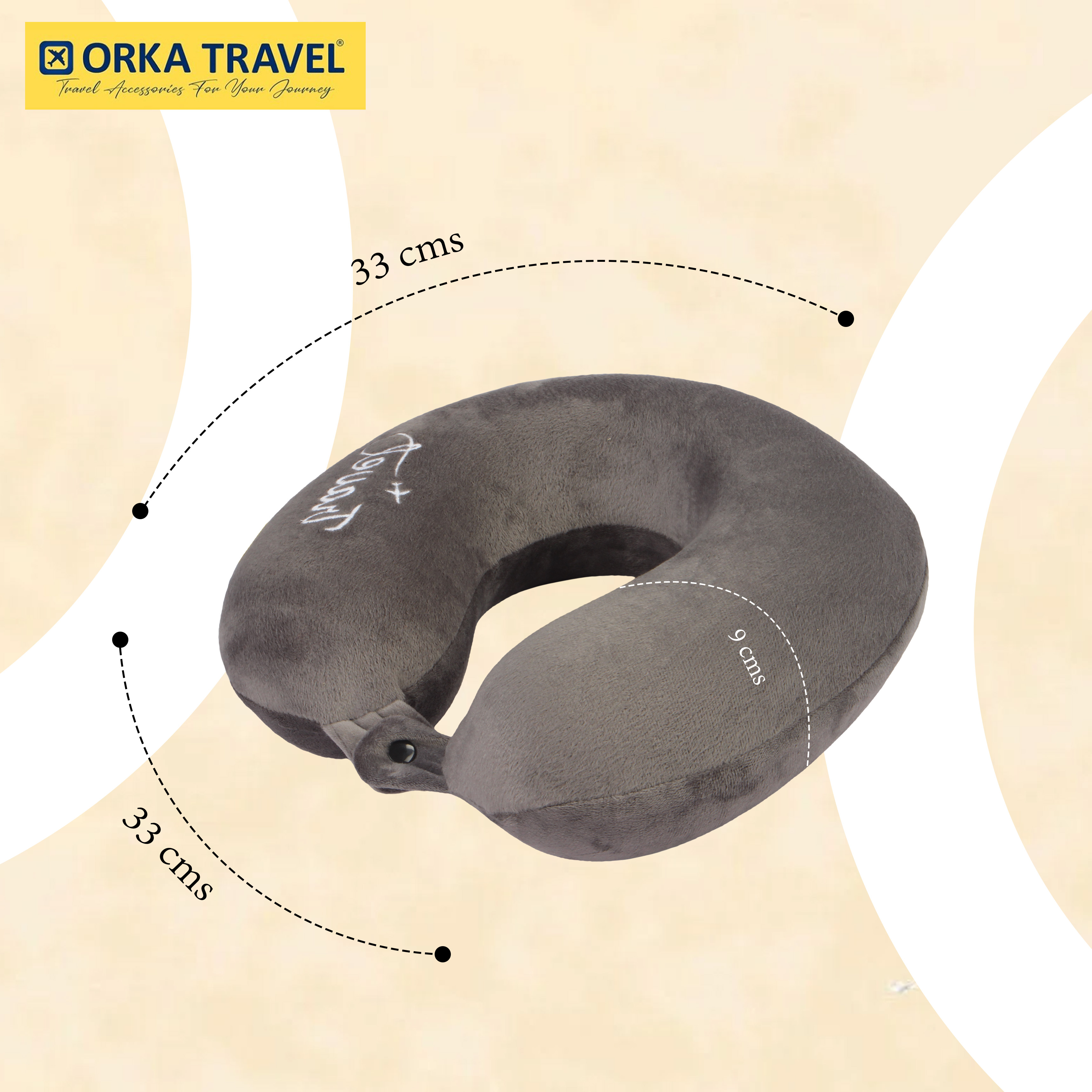 Orka Travel Solid Super Soft Embroidery Memory Foam U Neck - Grey view 3