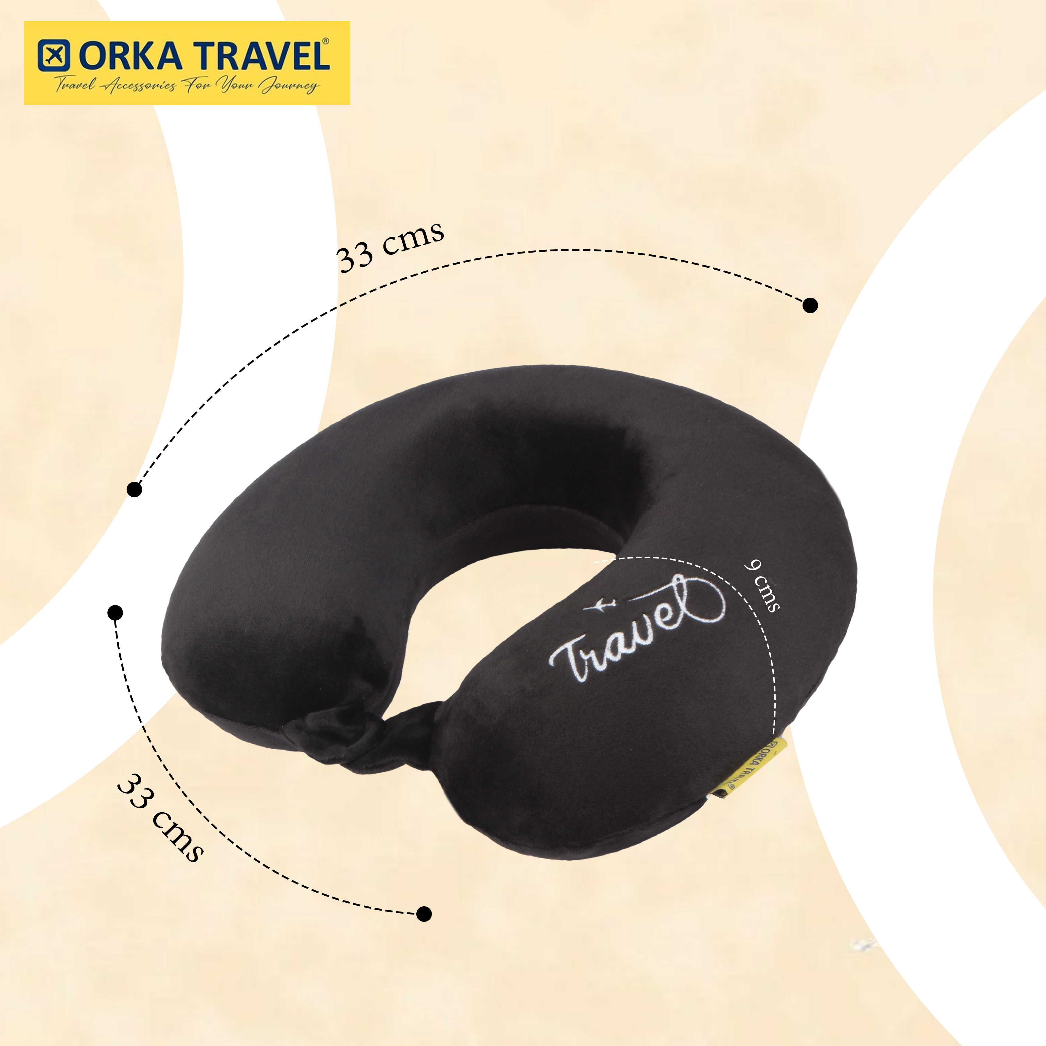 Orka Travel Solid Super Soft Embroidery Memory Foam U Neck - Black view 4