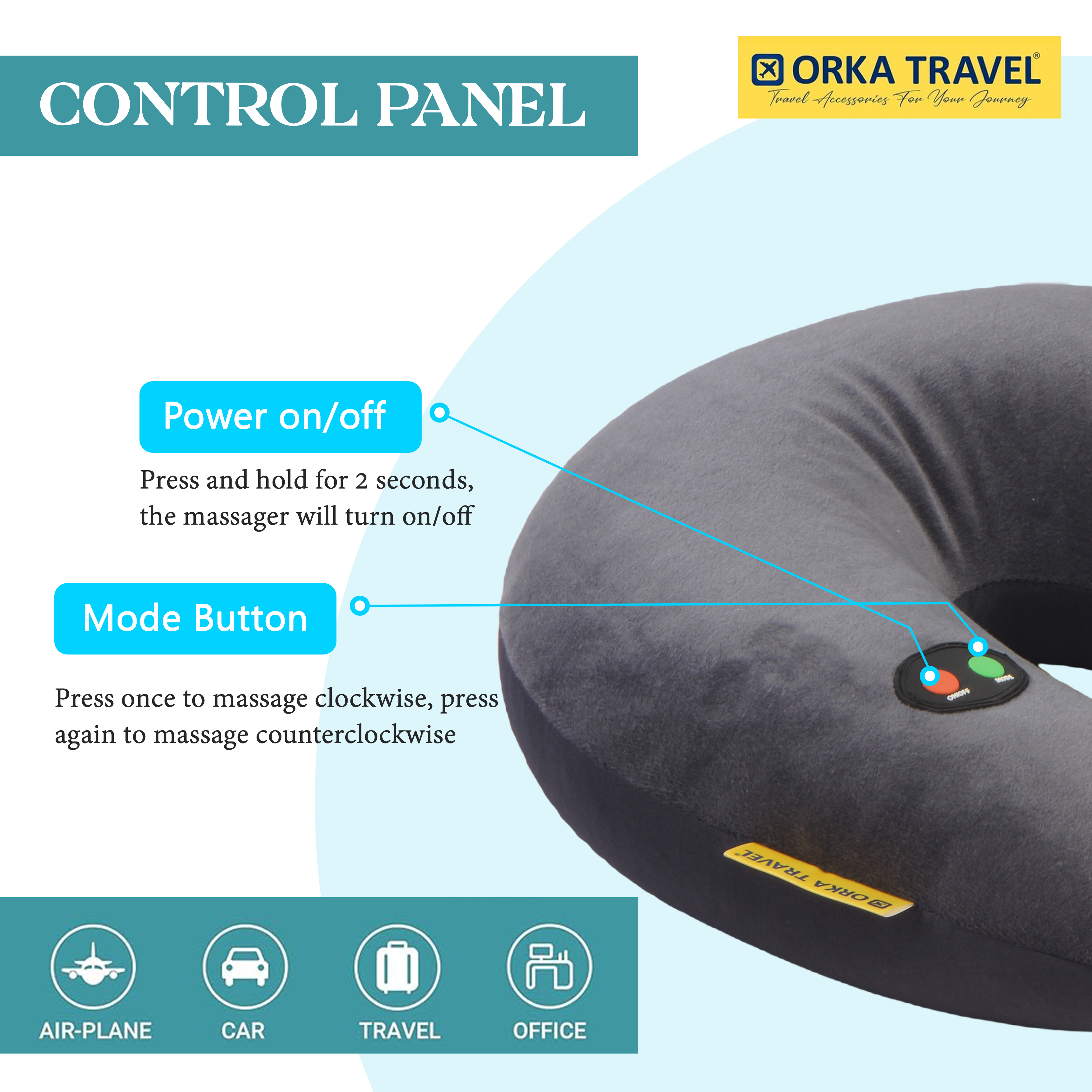 Orka Travel Microbeads Massager U Neck - Grey view 4