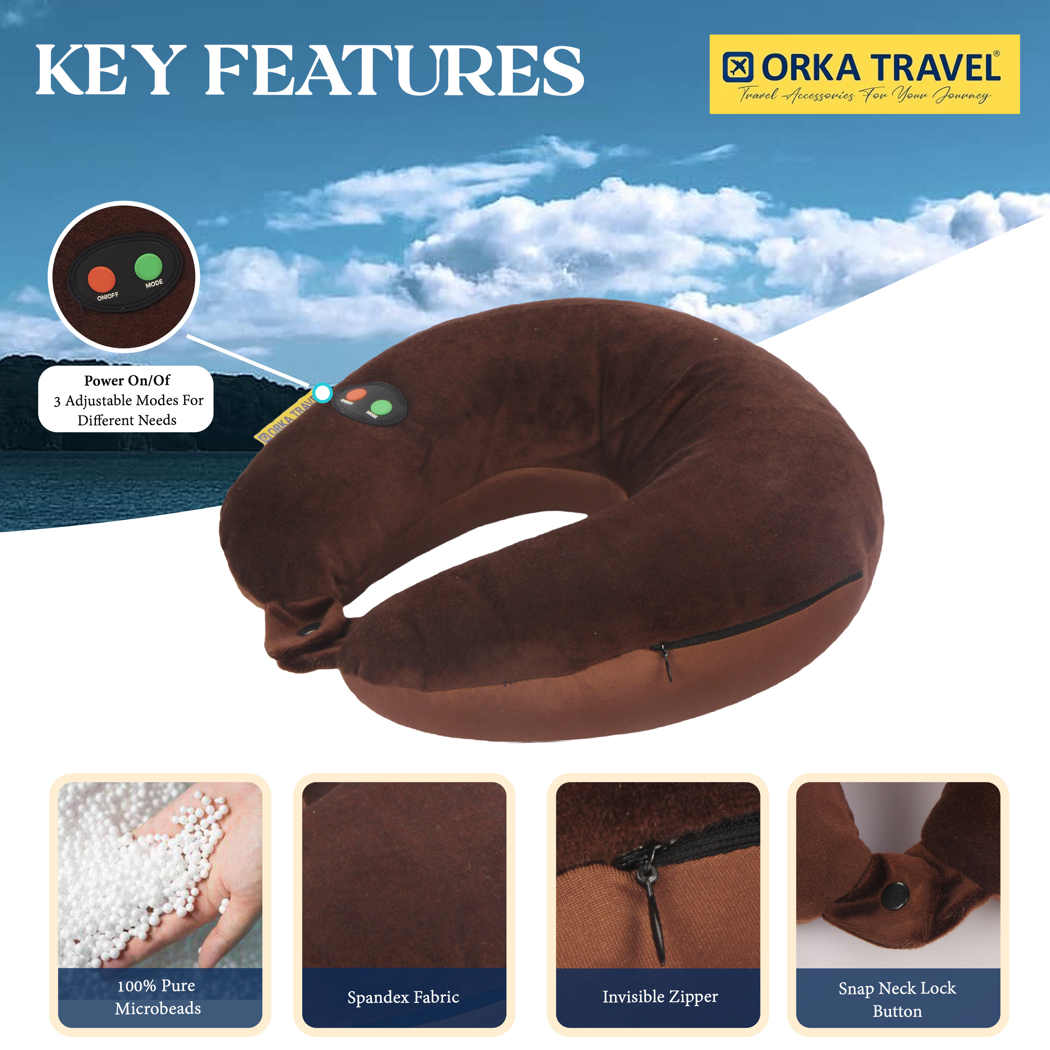 Orka Travel Microbeads Massager U Neck - Brown view 4