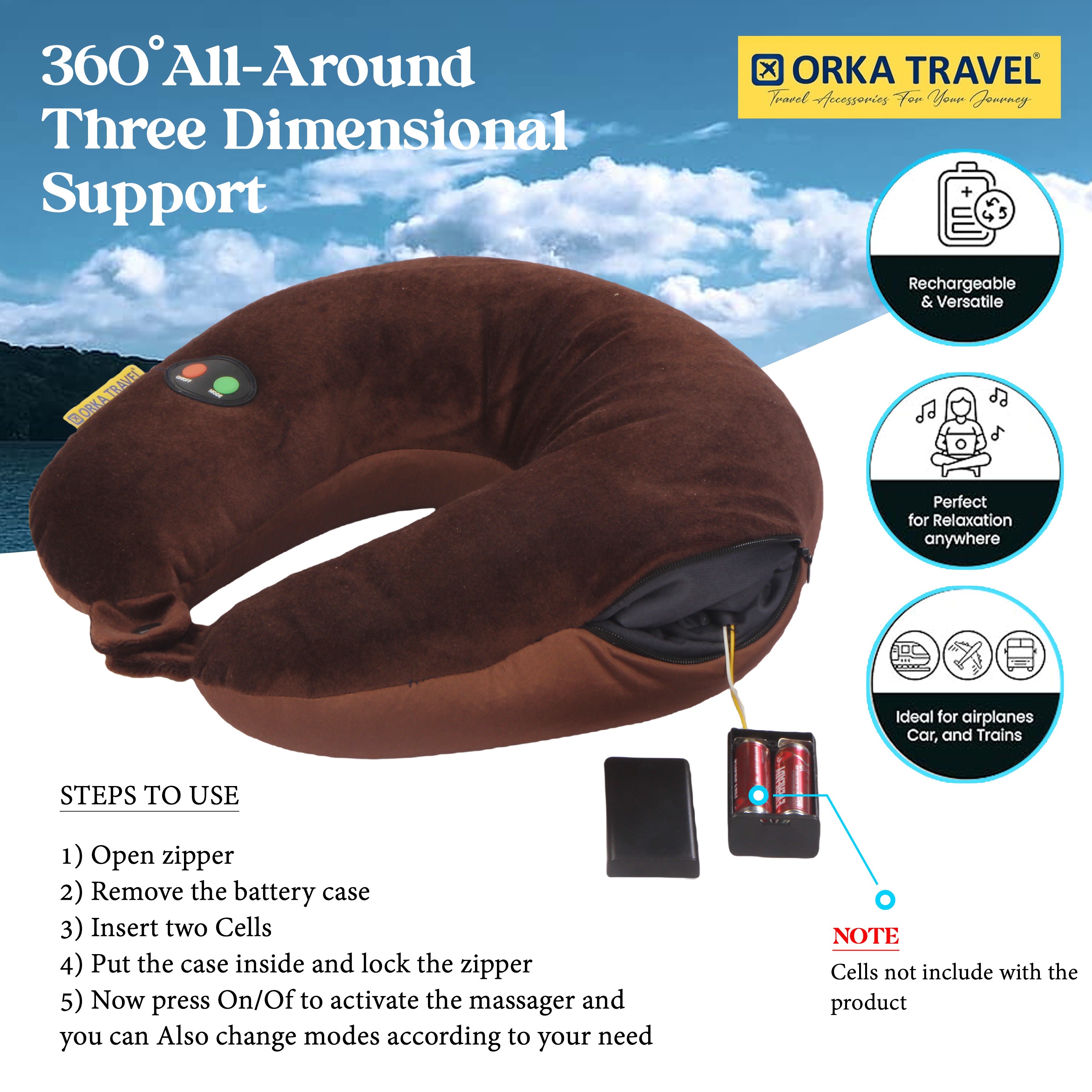 Orka Travel Microbeads Massager U Neck - Brown view 5