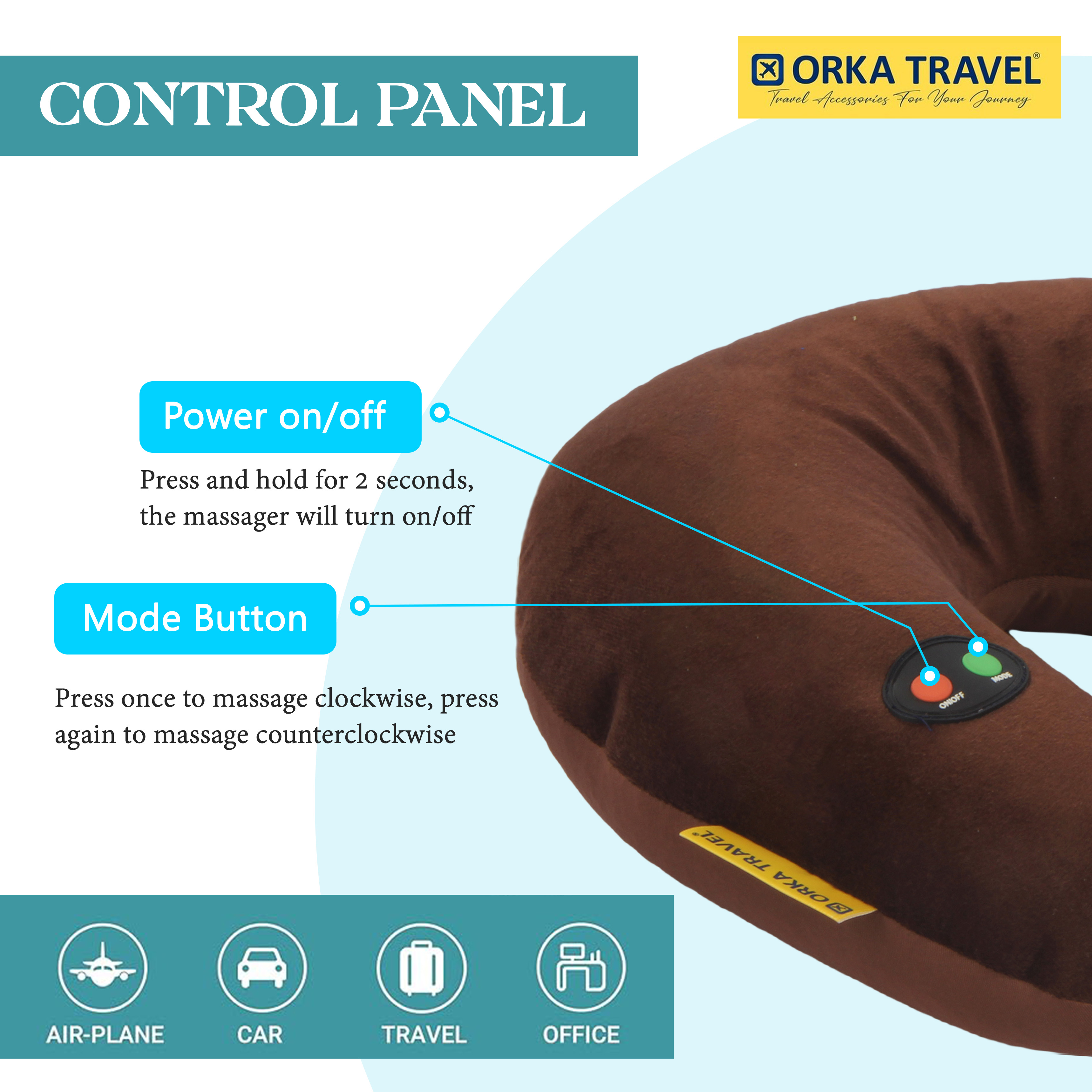 Orka Travel Microbeads Massager U Neck - Brown view 8