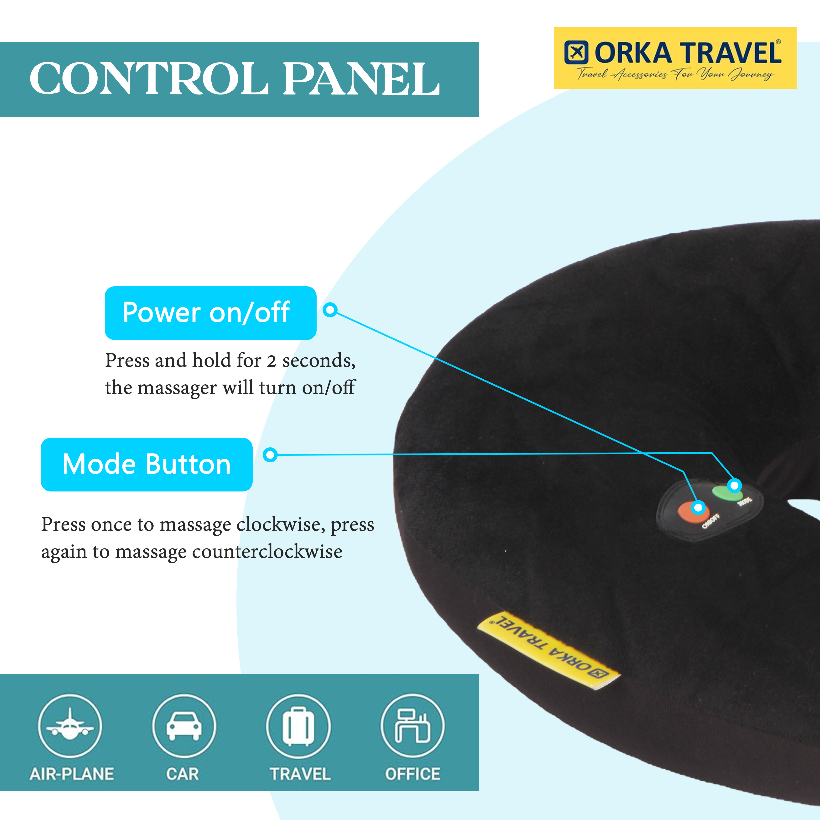 Orka Travel Microbeads Massager U Neck - Black view 5