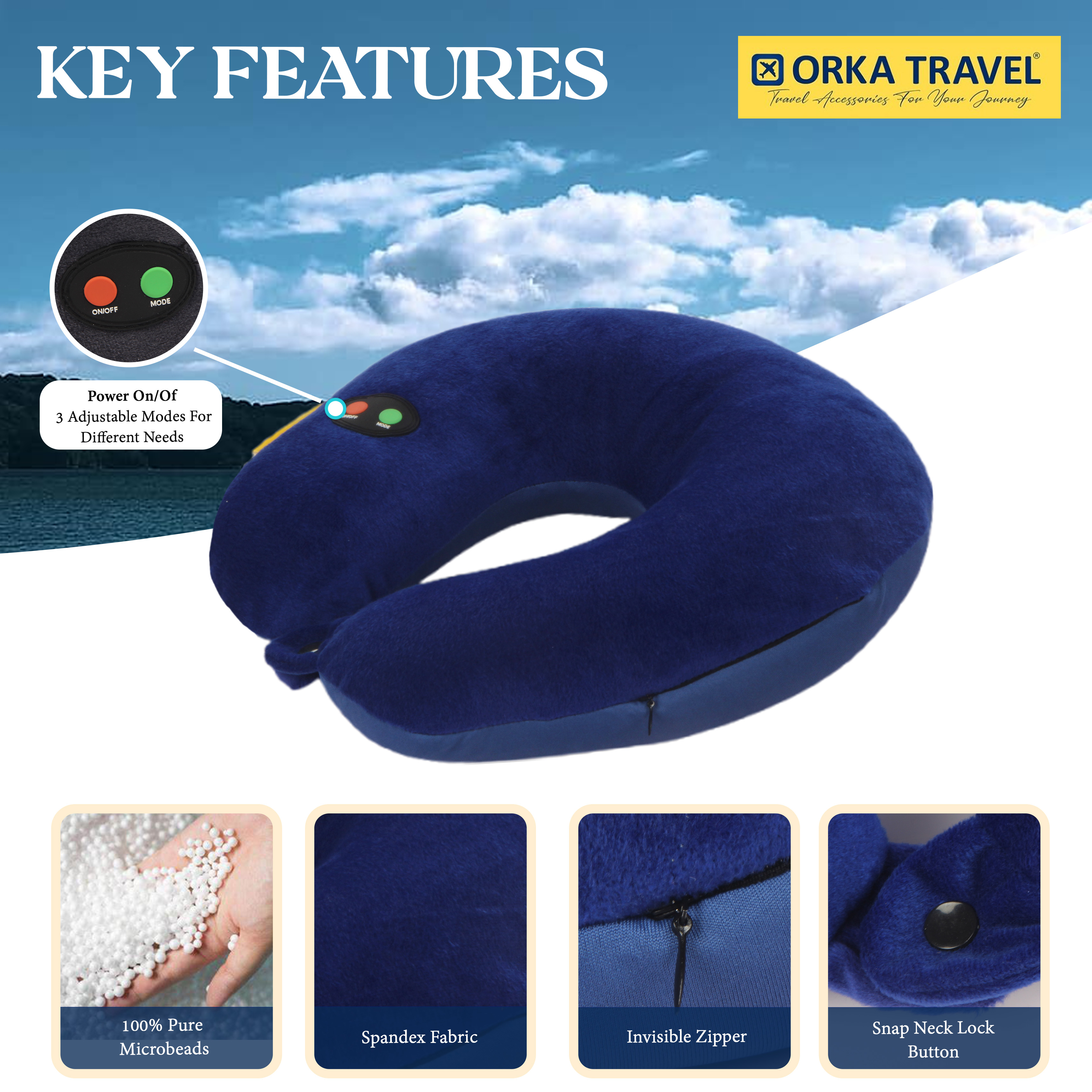 Orka Travel Microbeads Massager U Neck - Blue view 4