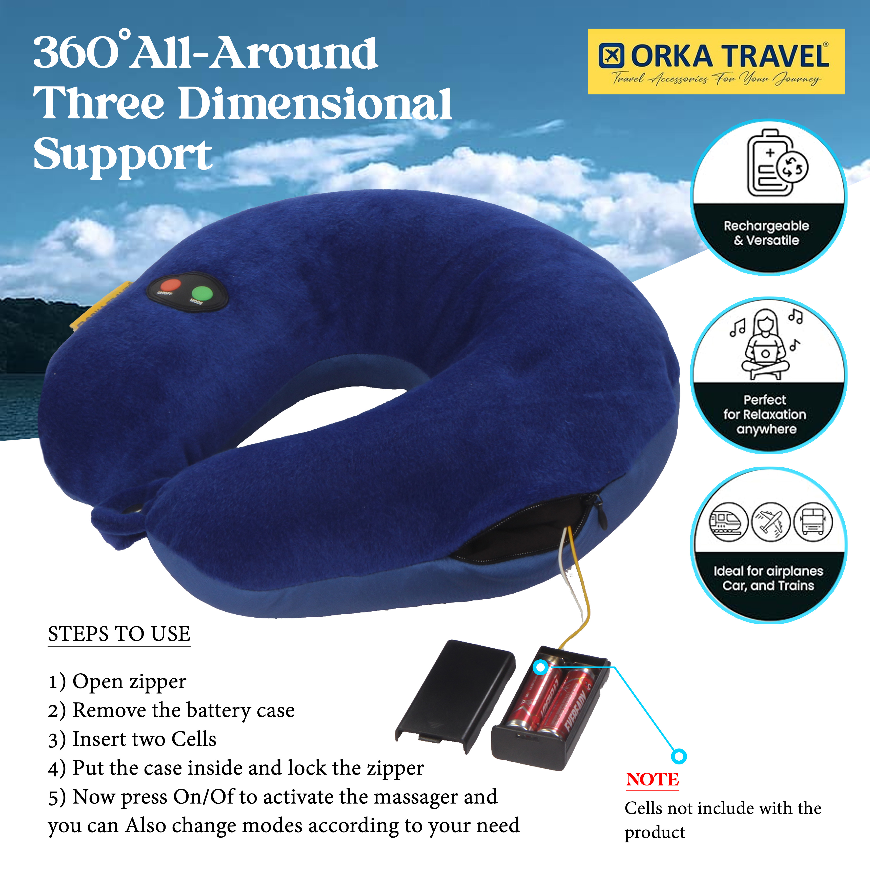 Orka Travel Microbeads Massager U Neck - Blue view 5