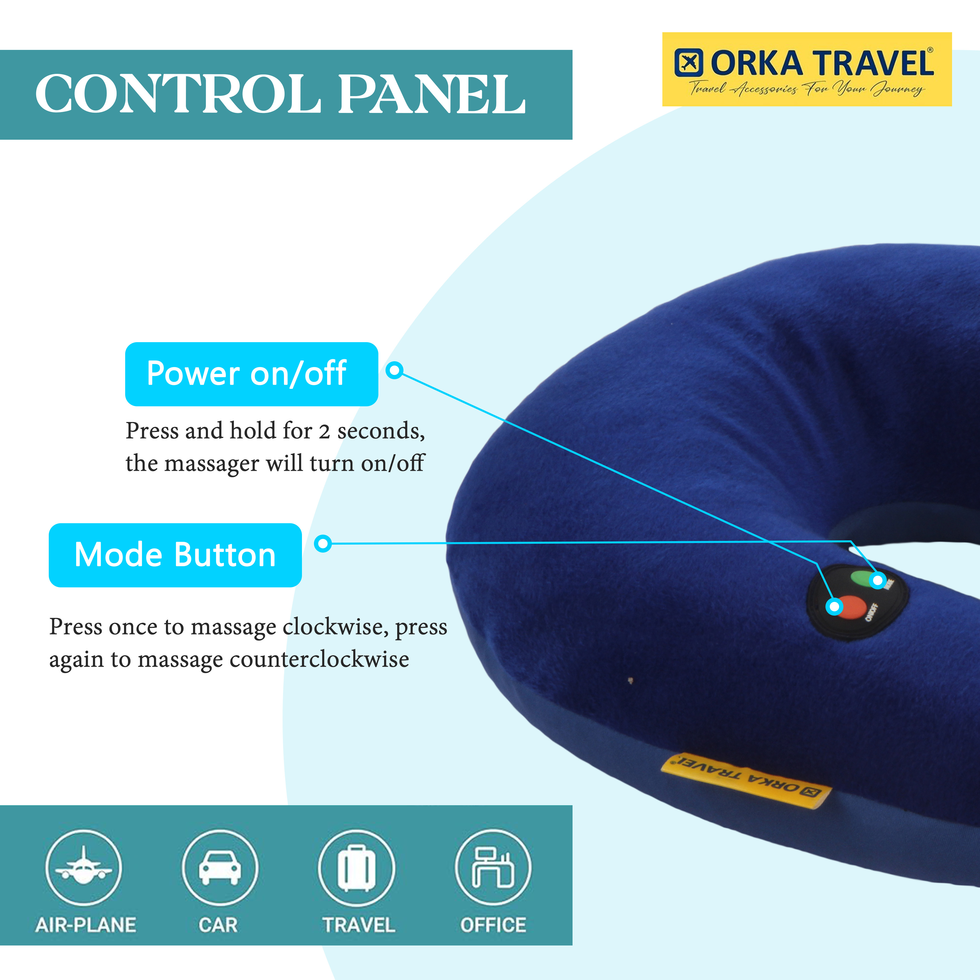 Orka Travel Microbeads Massager U Neck - Blue view 7