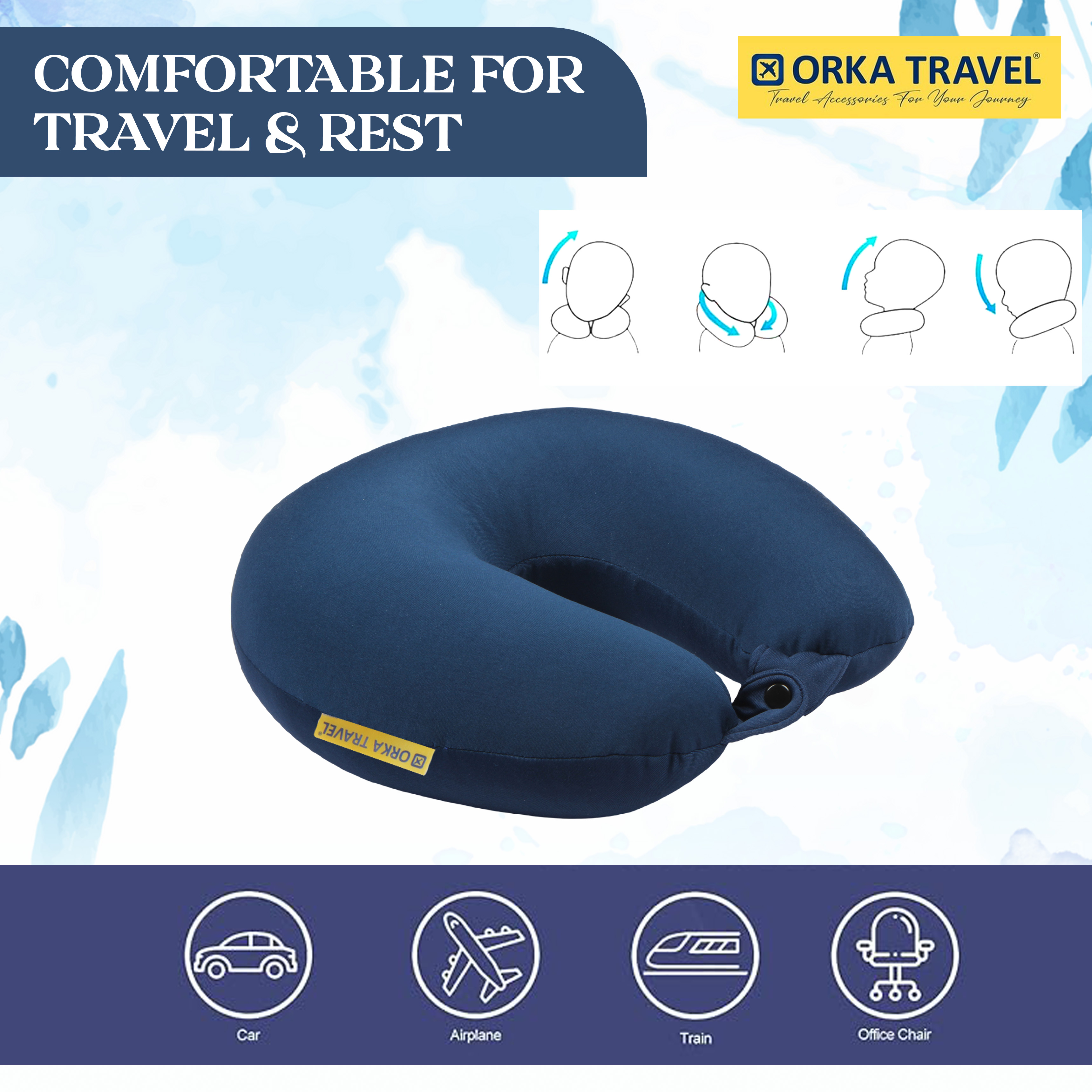Orka Travel Solid Microbeads U Neck - Navy Blue view 3