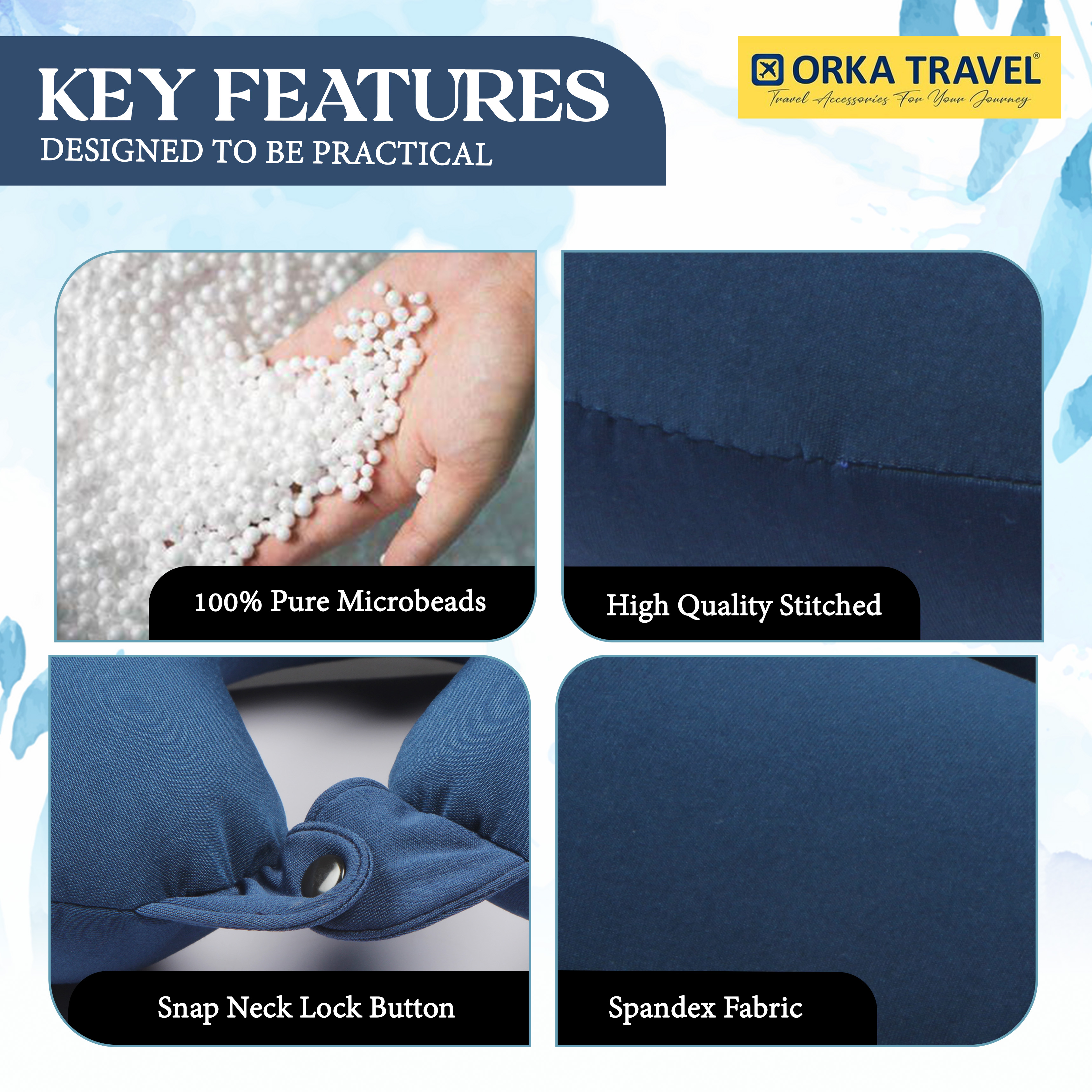 Orka Travel Solid Microbeads U Neck - Navy Blue view 4