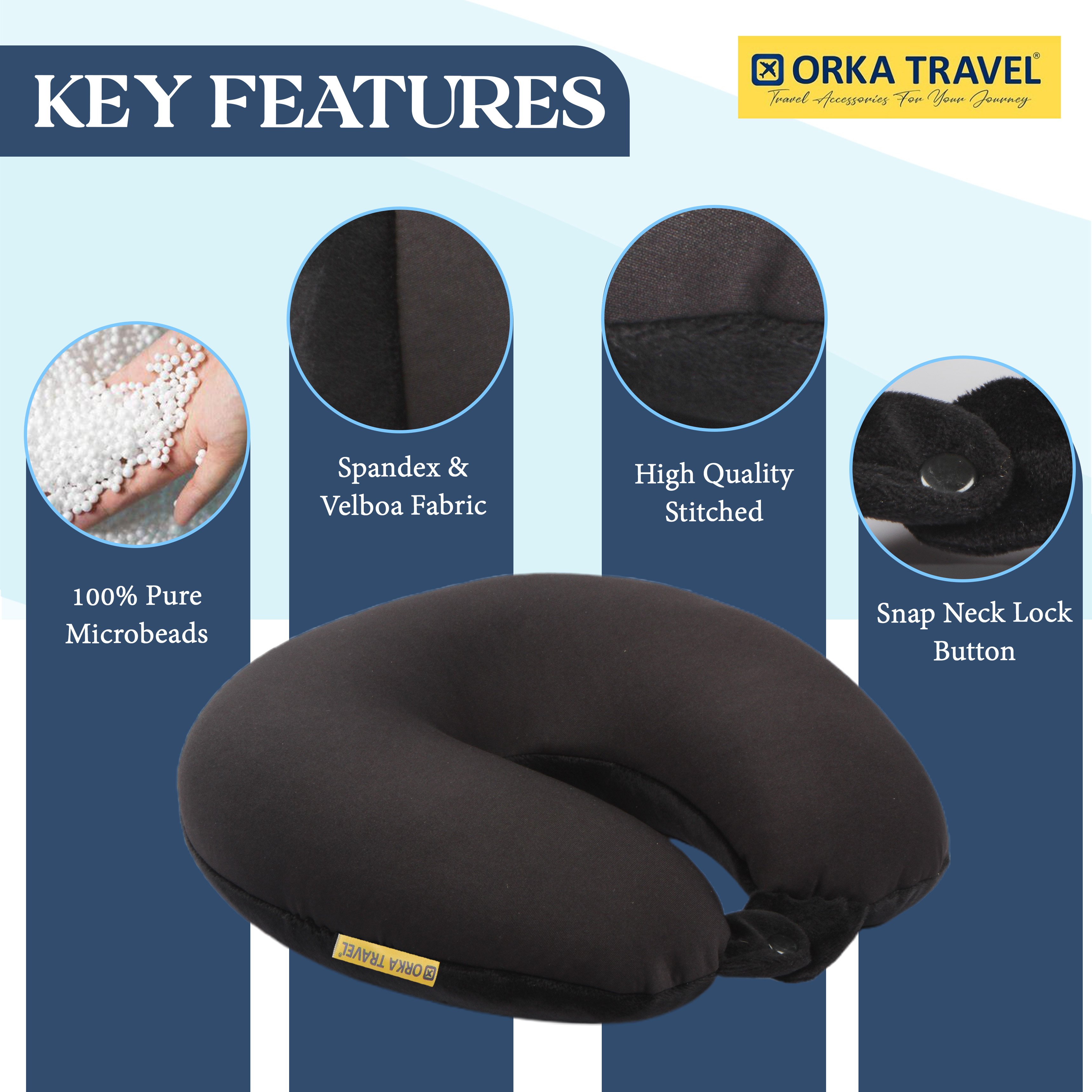 Orka Travel Solid Microbeads U Neck - Black view 4