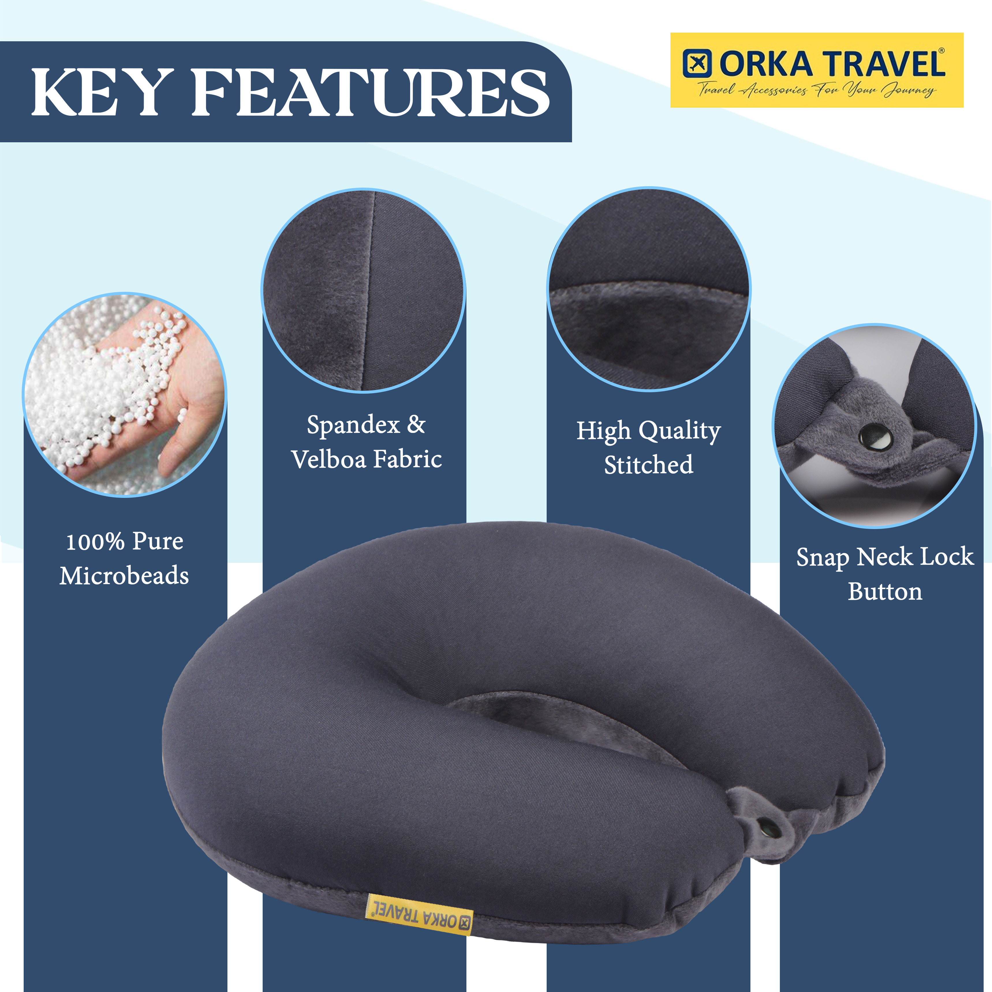 Orka Travel Solid Microbeads U Neck - Grey view 4