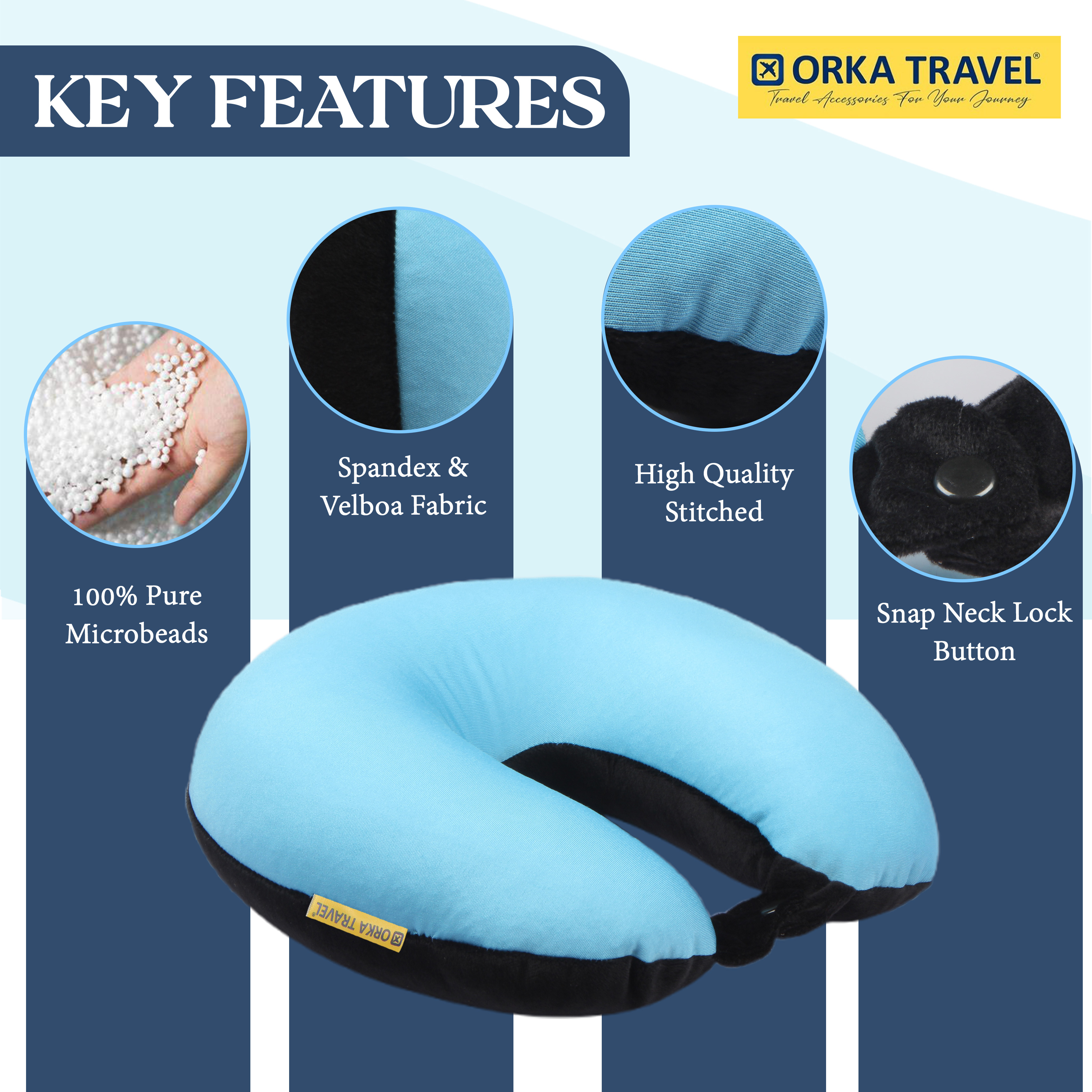 Orka Travel Solid Microbeads U Neck - Teal, Black view 4
