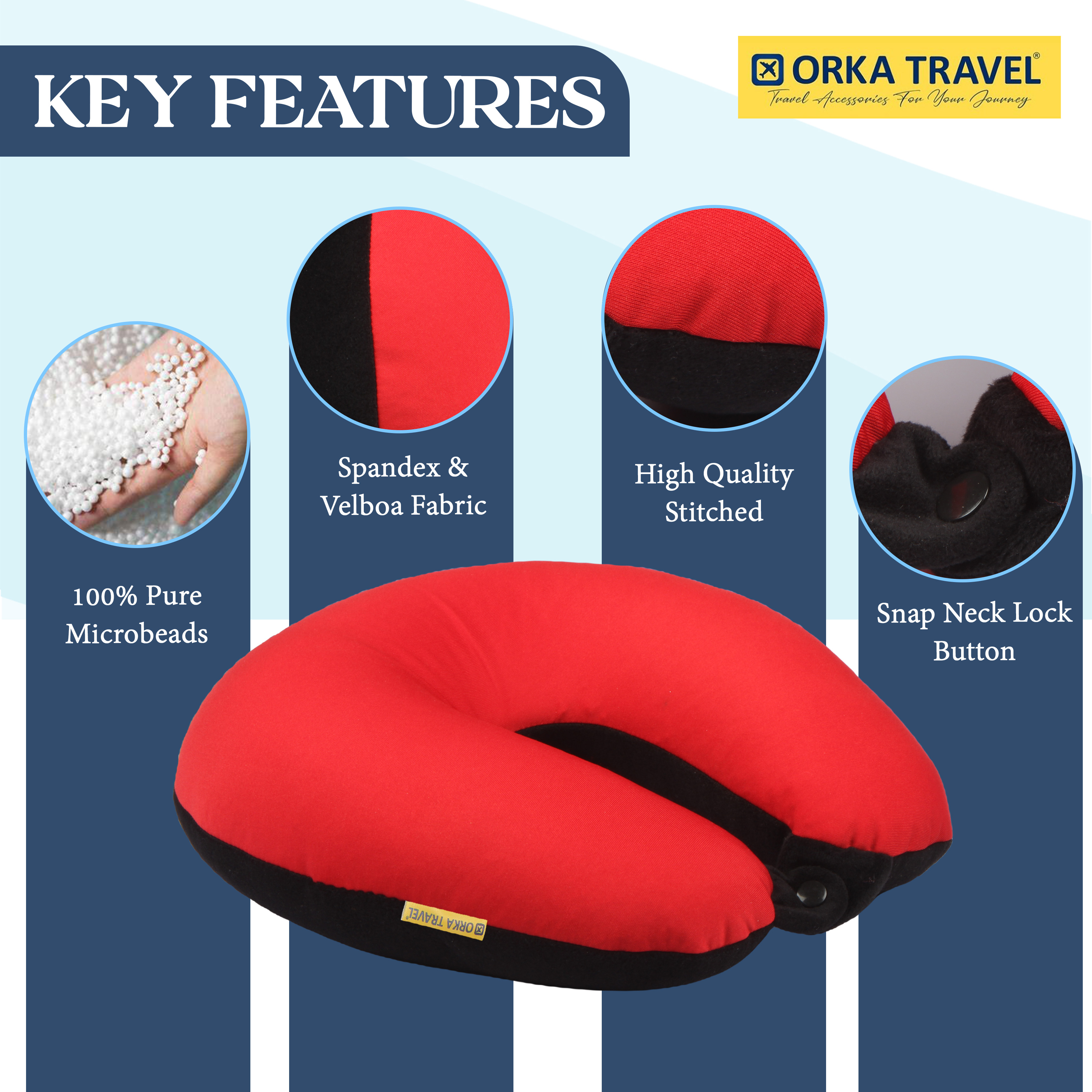 Orka Travel Solid Microbeads U Neck - Red, Black view 3
