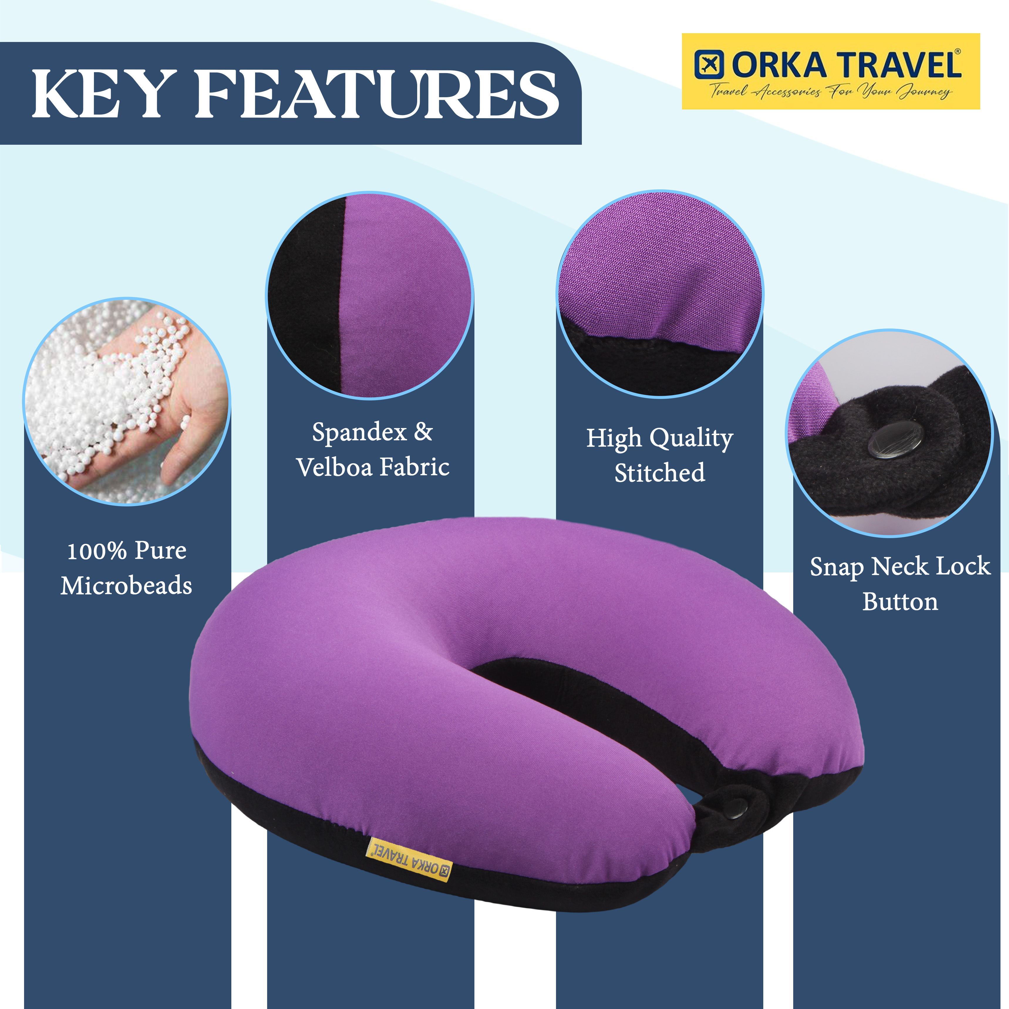 Orka Travel Solid Microbeads U Neck - Purple, Black view 4