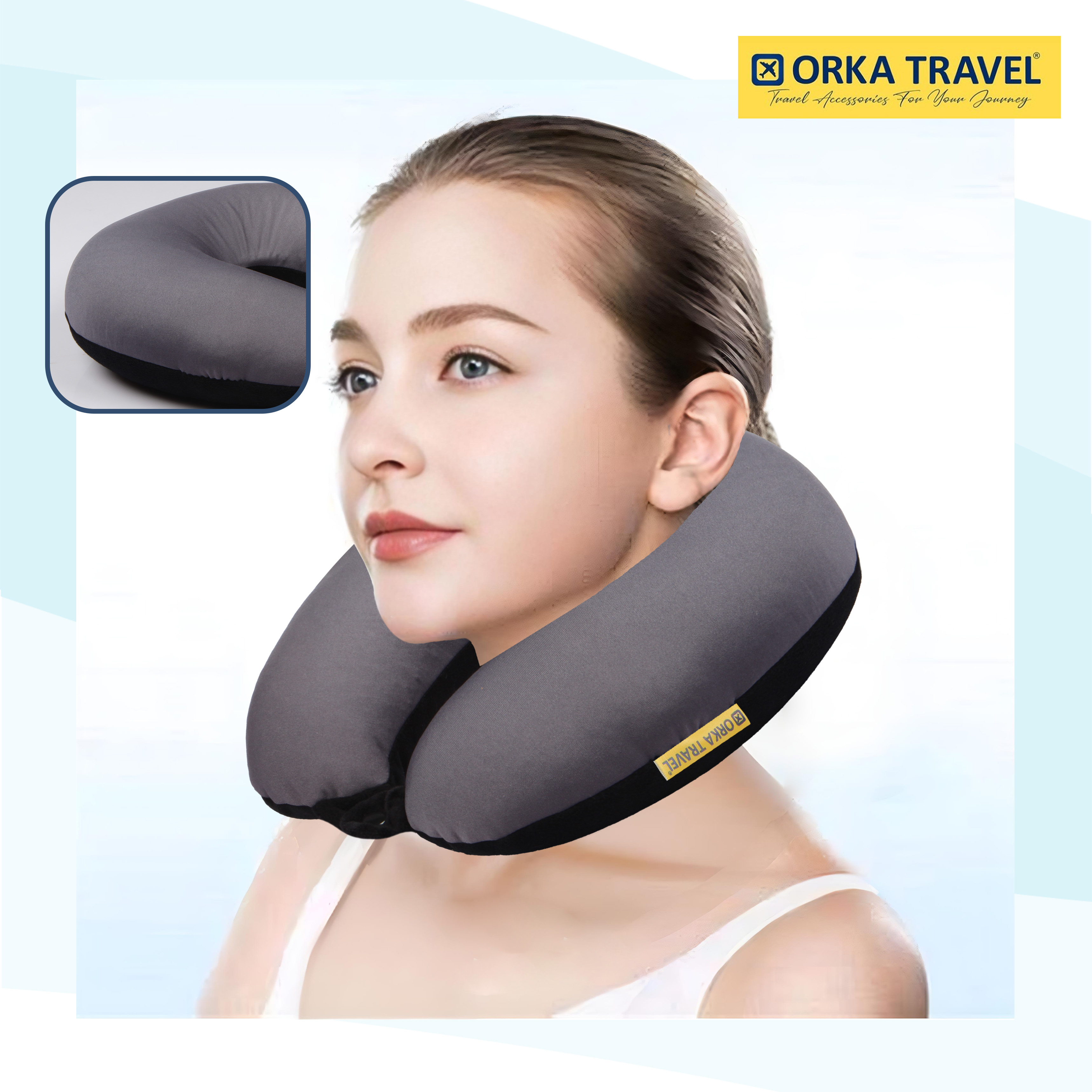 Orka Travel Solid Microbeads U Neck - Grey, Black