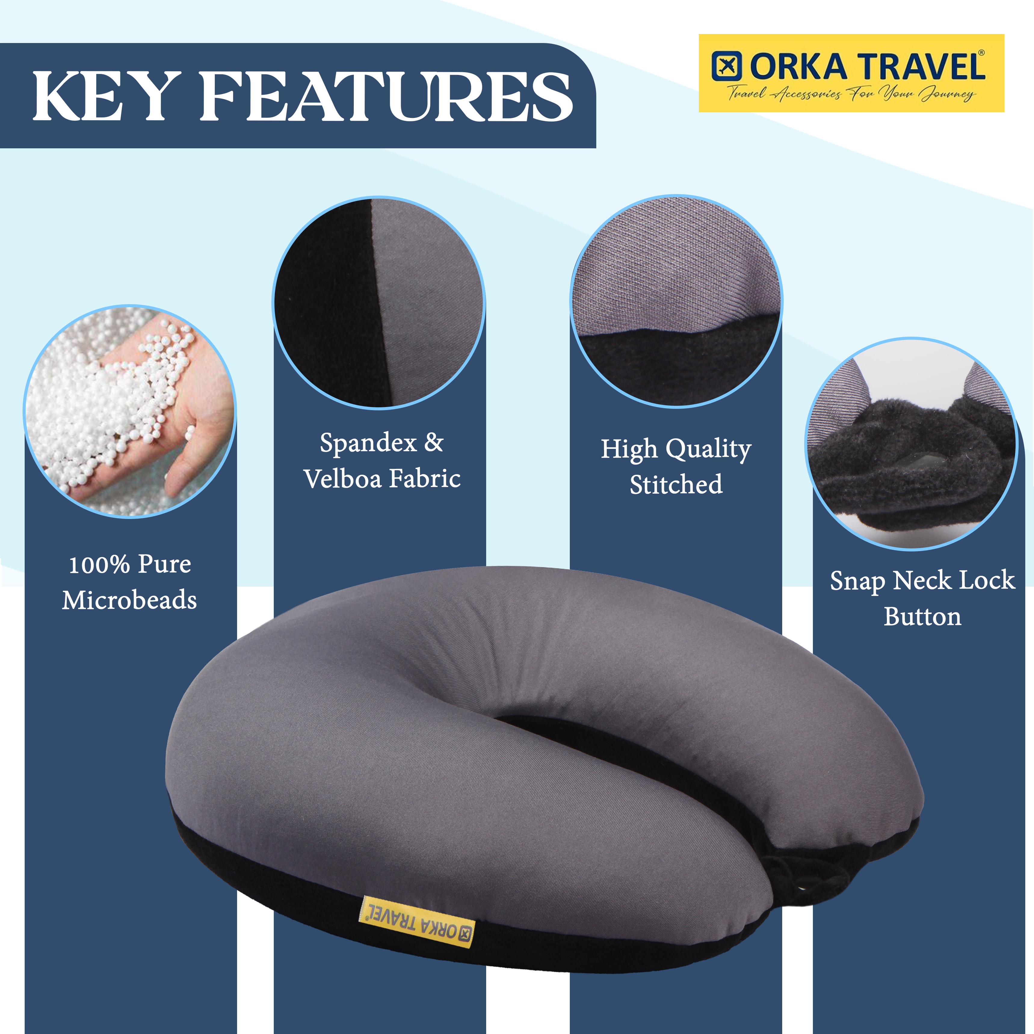 Orka Travel Solid Microbeads U Neck - Grey, Black