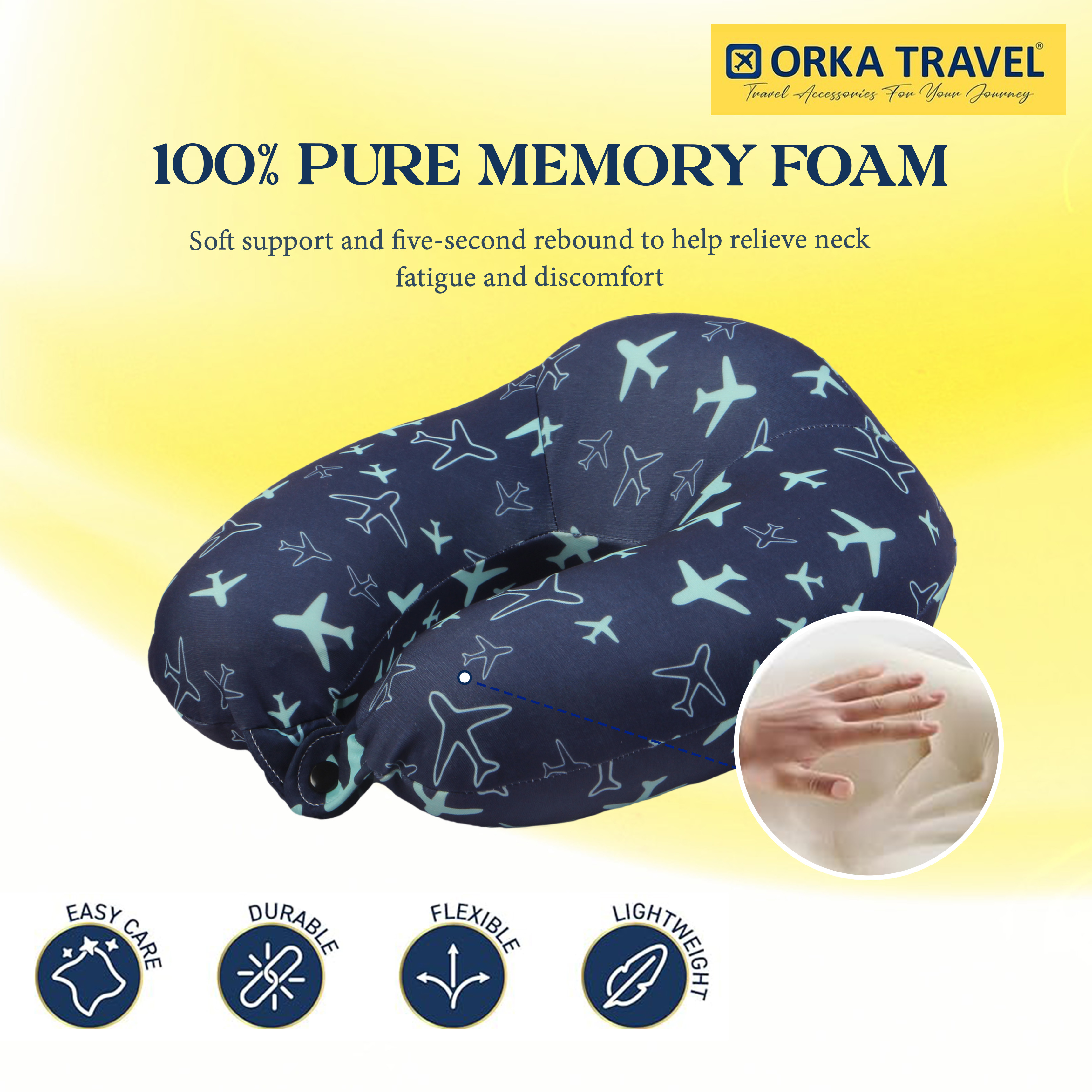 Orka Travel Digital Printed High Back Memory Foam U Neck - Planes view 4