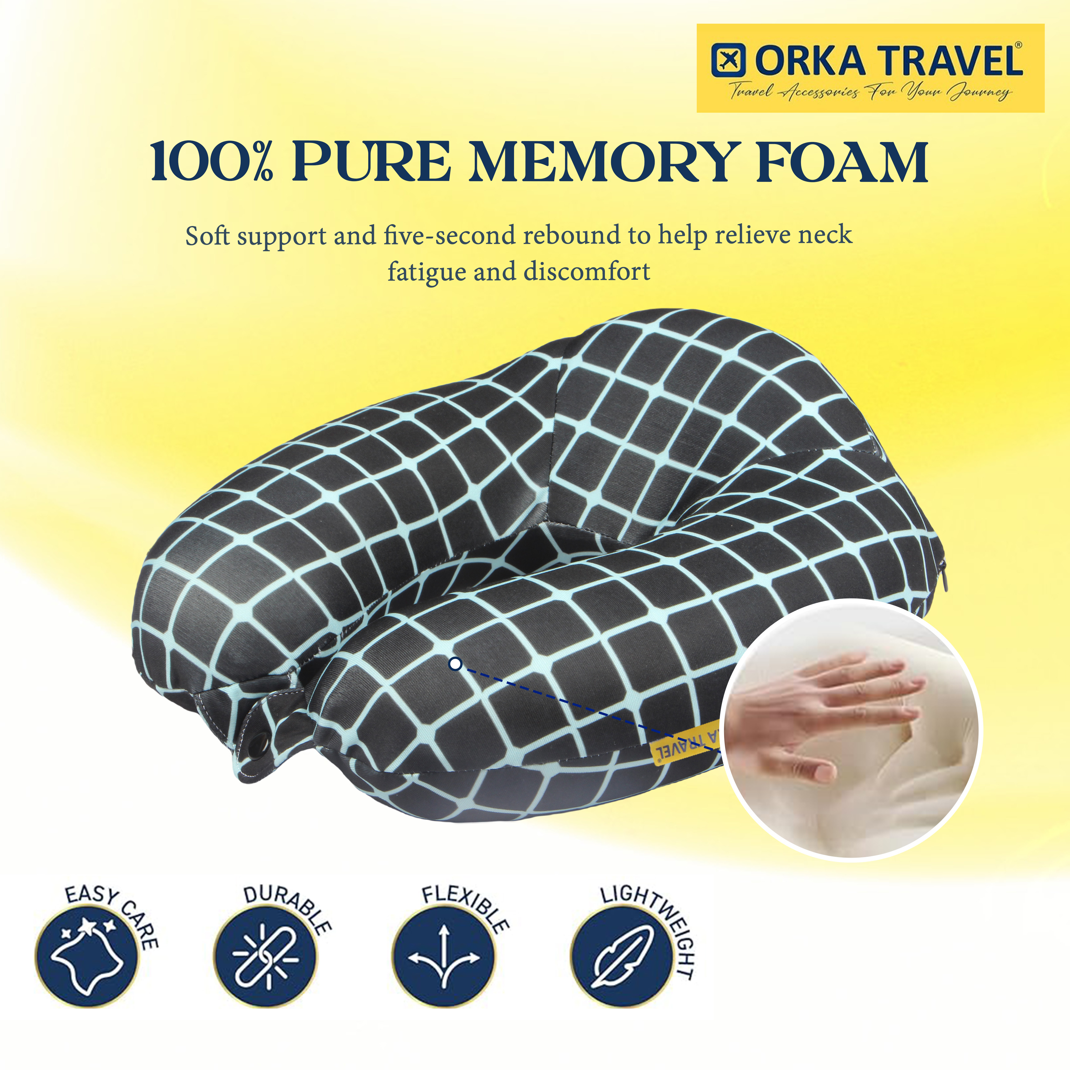 Orka Travel Digital Printed High Back Memory Foam U Neck - Stripe Teal view 4
