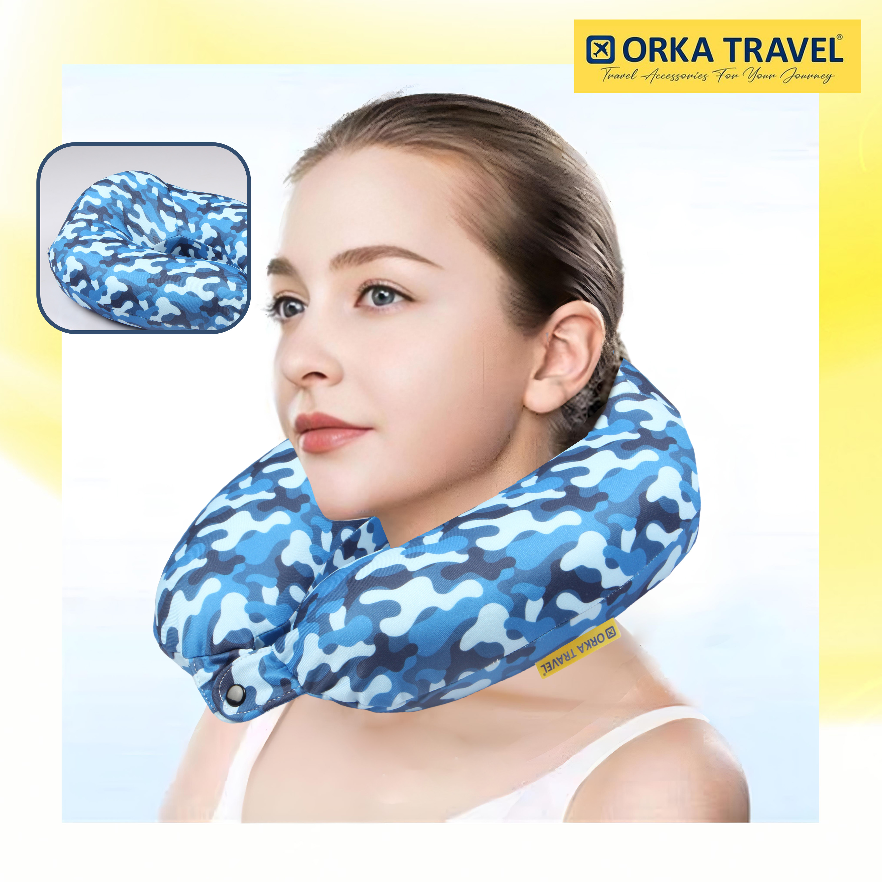 Orka Travel Digital Printed High Back Memory Foam U Neck - Camo Blue