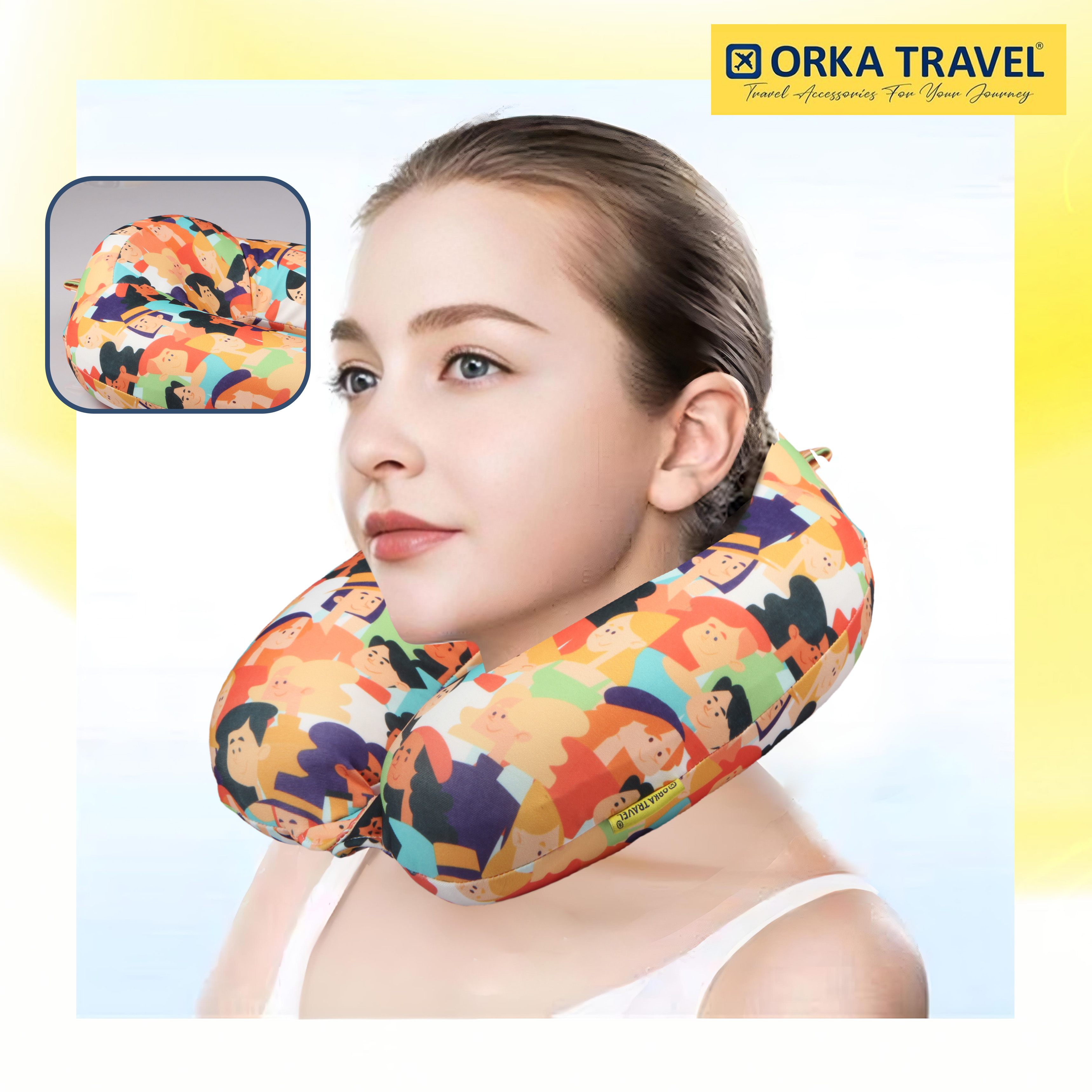 Orka Travel Digital Printed High Back Memory Foam U Neck - People