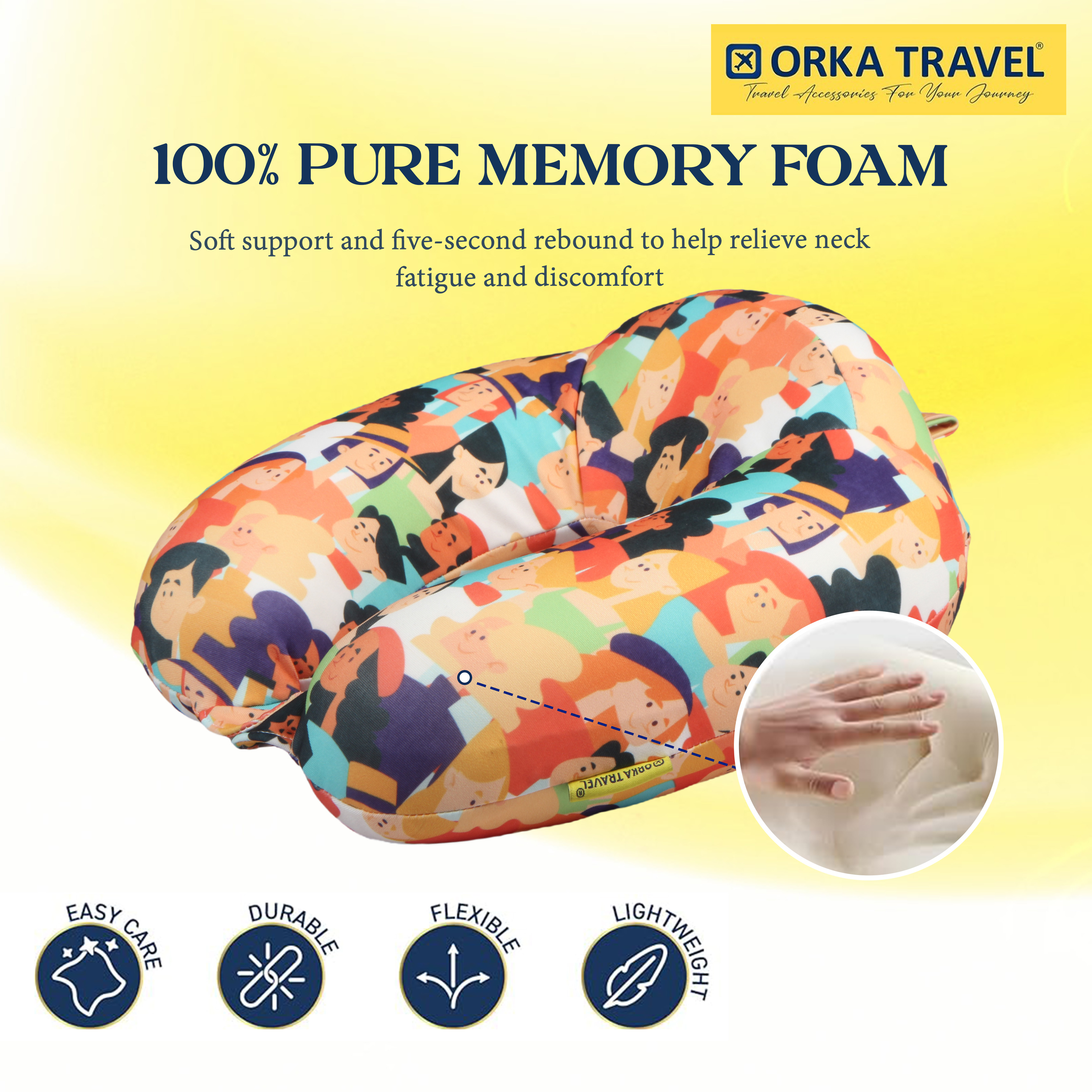 Orka Travel Digital Printed High Back Memory Foam U Neck - People view 4