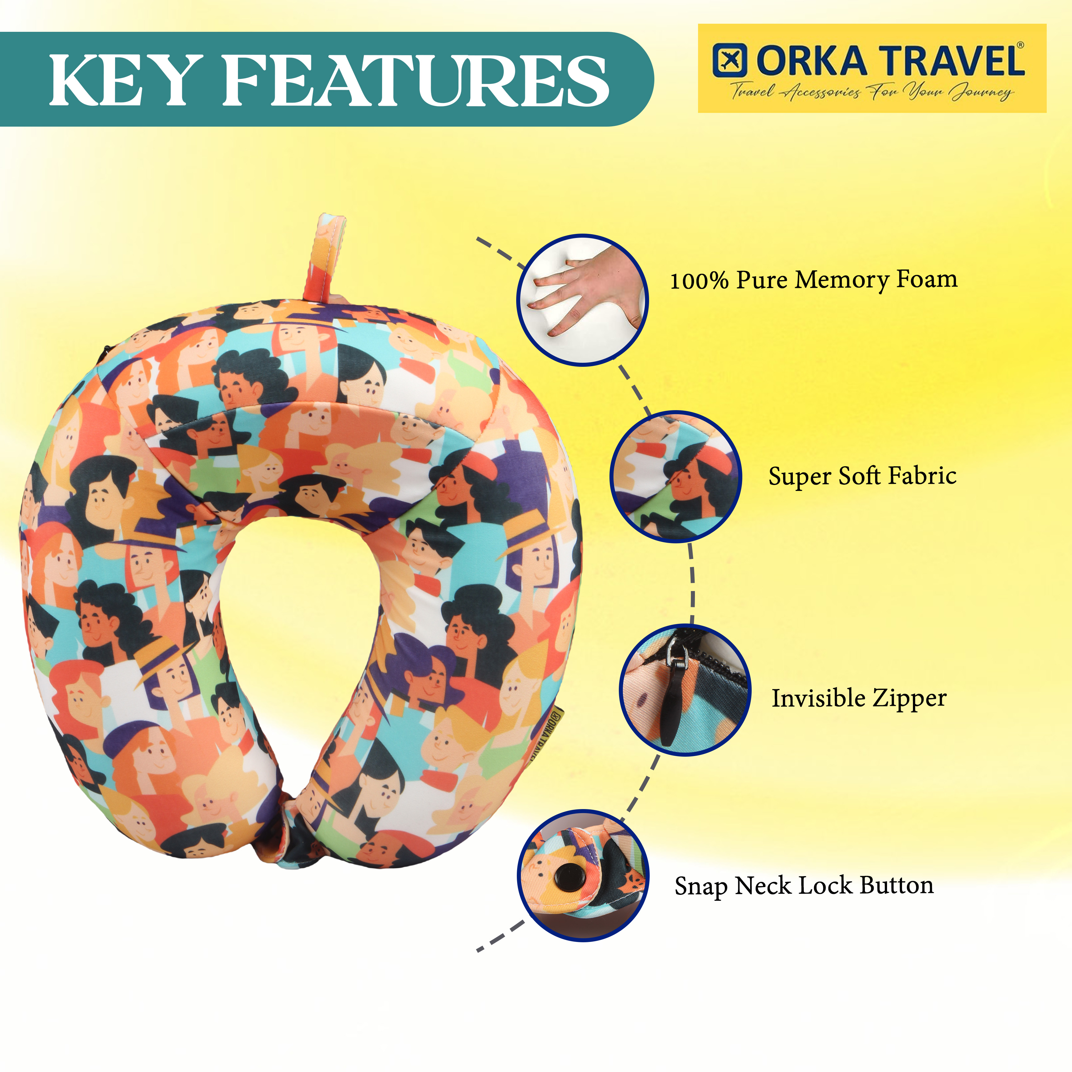 Orka Travel Digital Printed High Back Memory Foam U Neck - People view 5