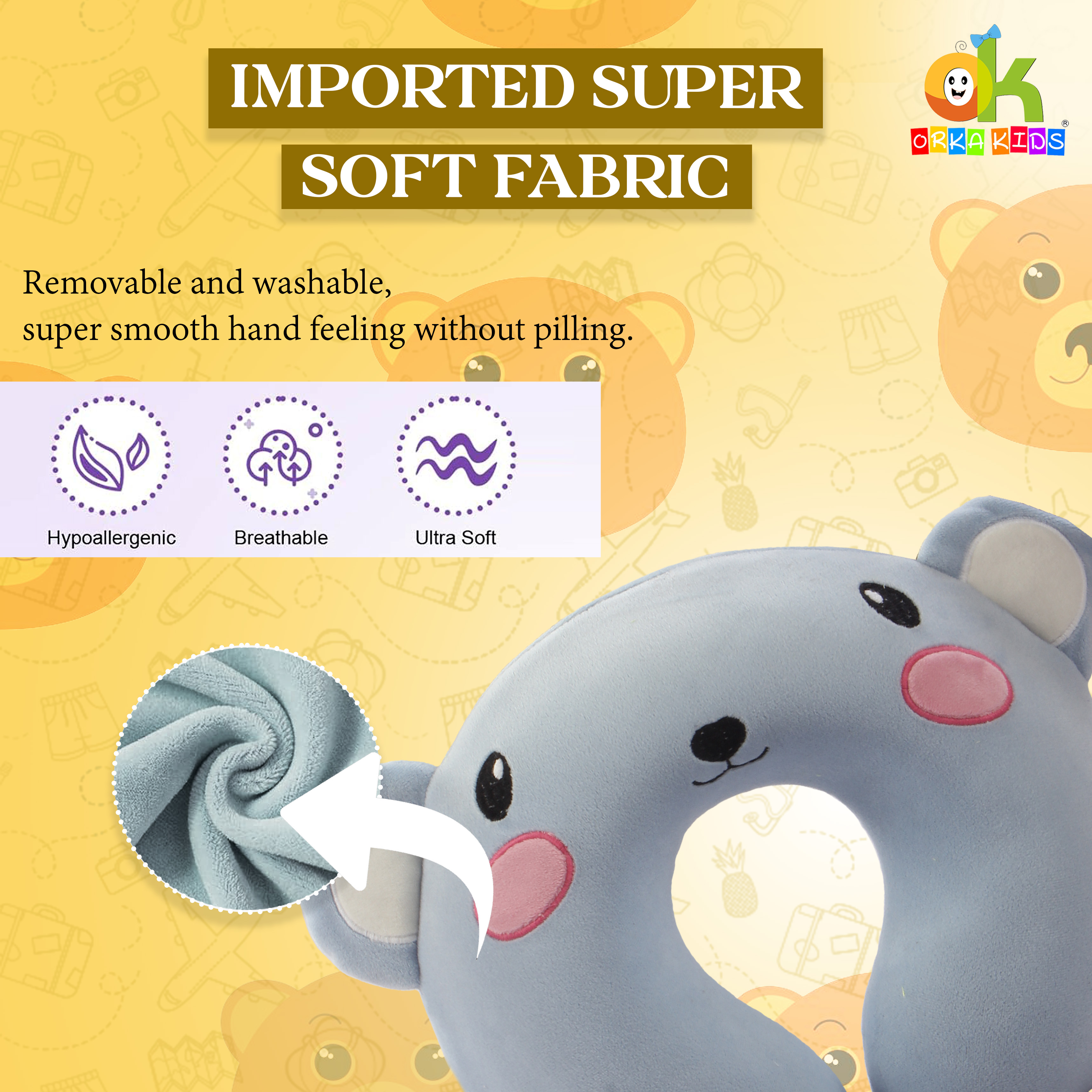 Orka Kids Embroidery Memory Foam U Neck - Grey view 6
