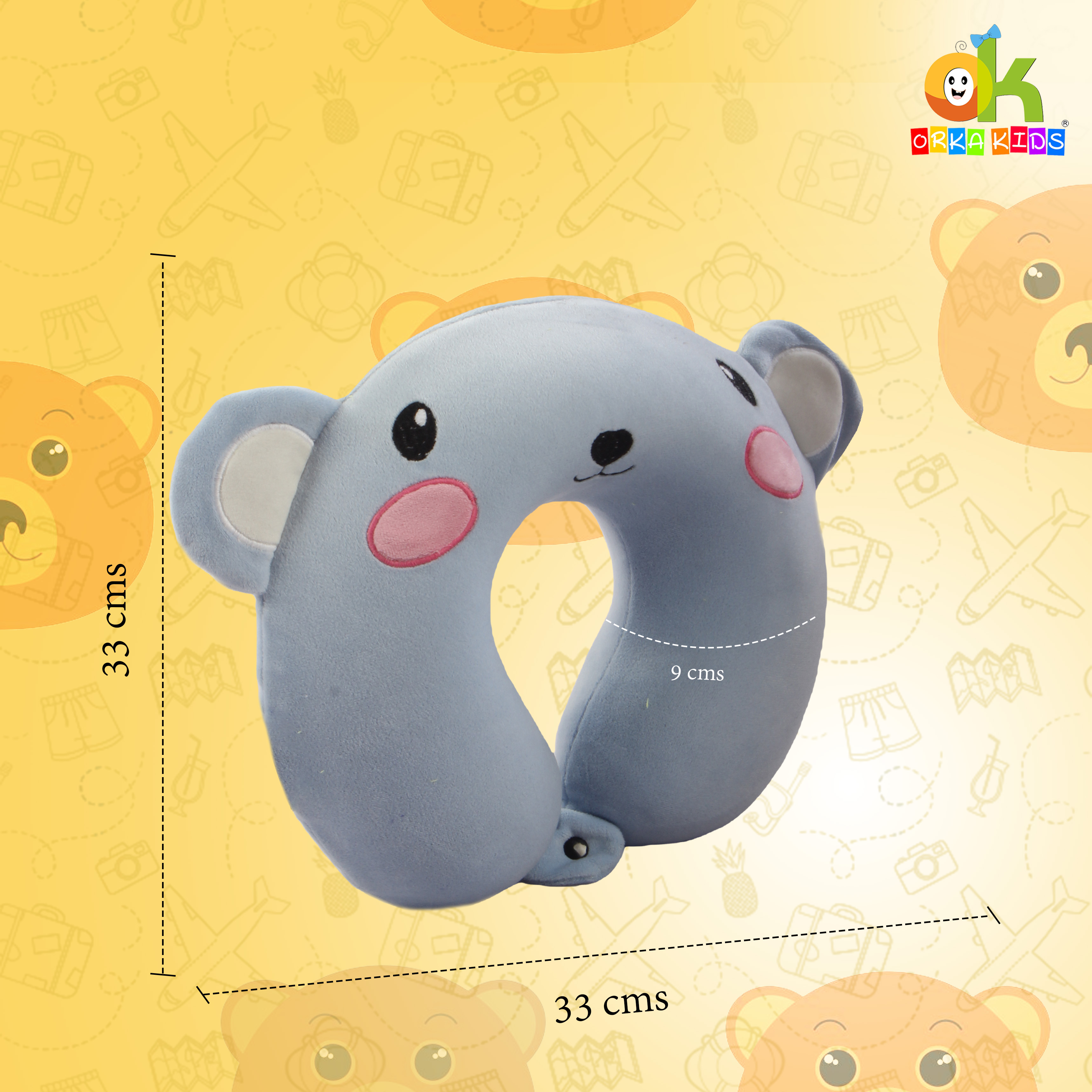 Orka Kids Embroidery Memory Foam U Neck - Grey