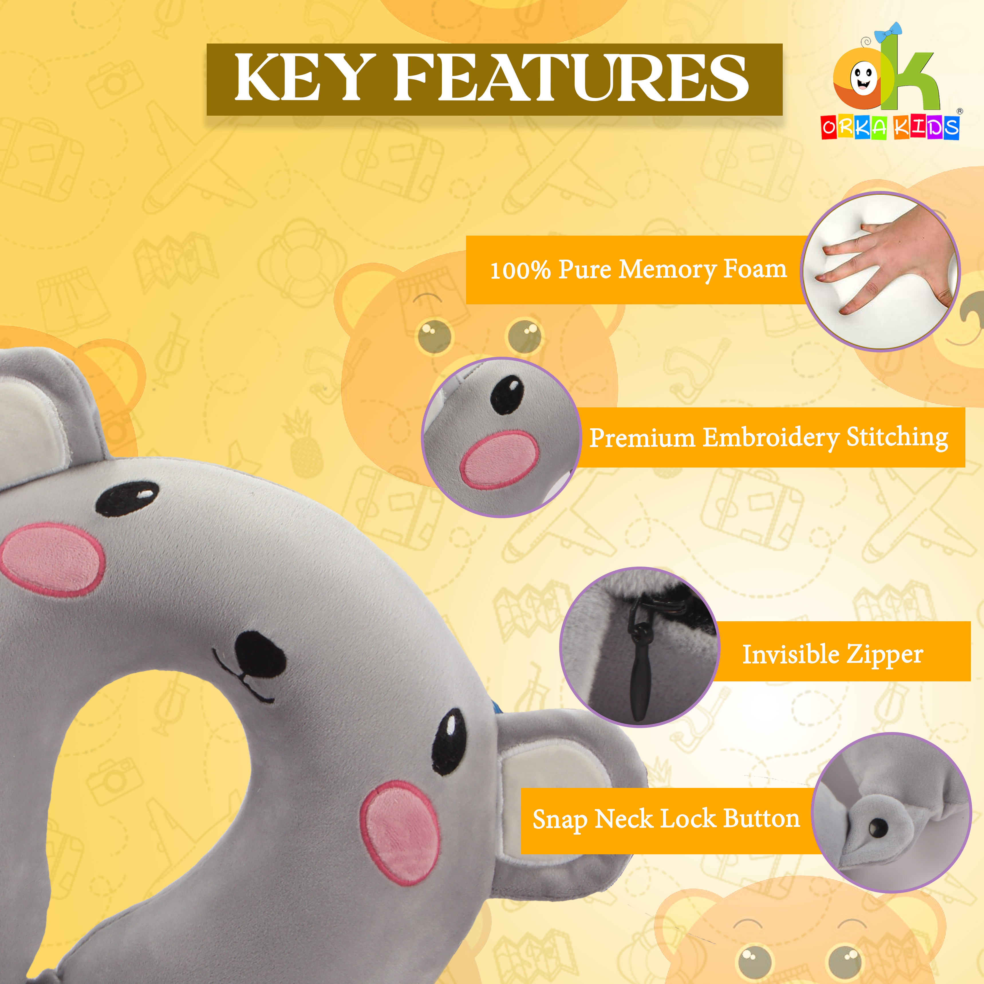 Orka Kids Embroidery Memory Foam U Neck - Grey1 view 4