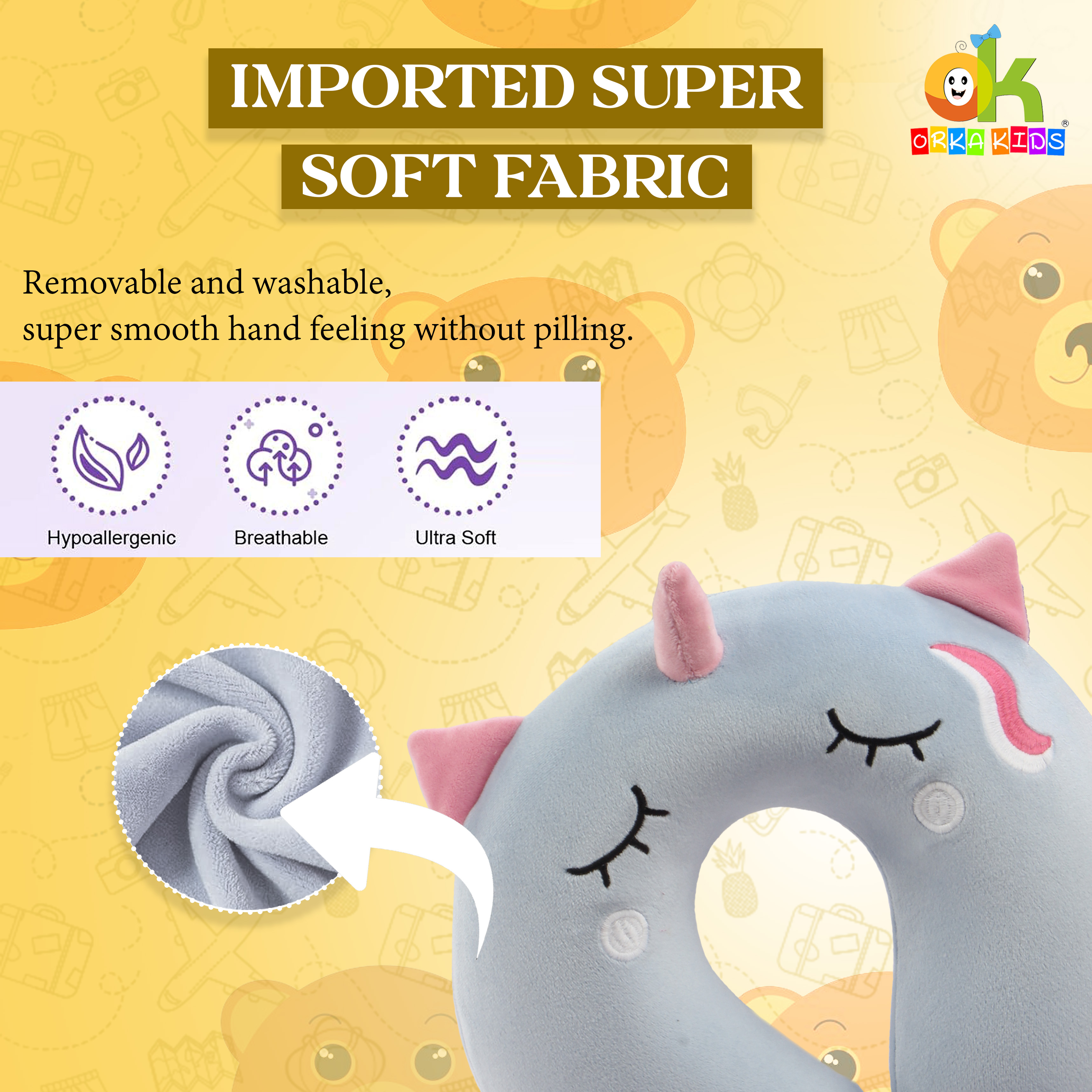 Orka Kids Embroidery Memory Foam U Neck - Light Grey view 2
