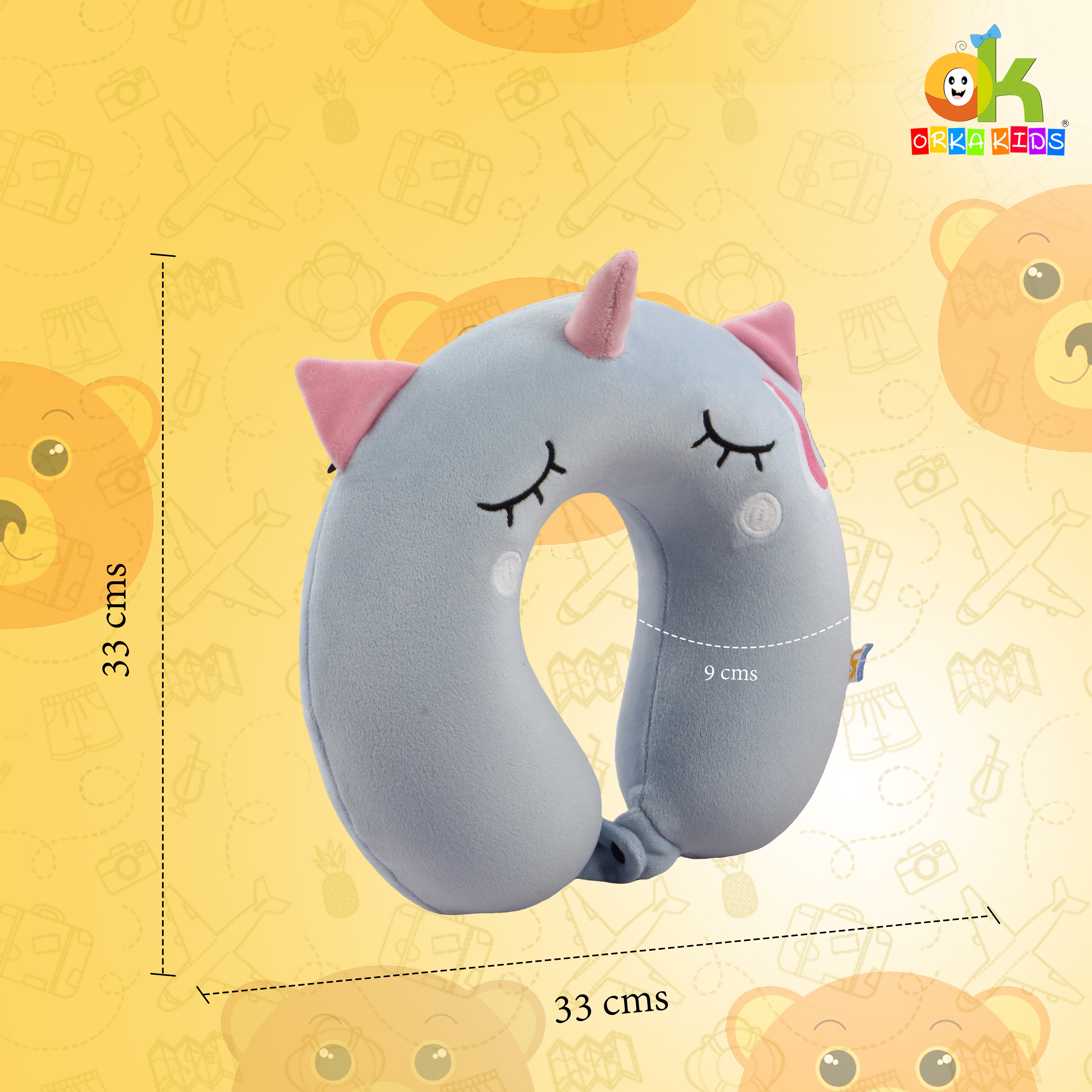 Orka Kids Embroidery Memory Foam U Neck - Light Grey view 5