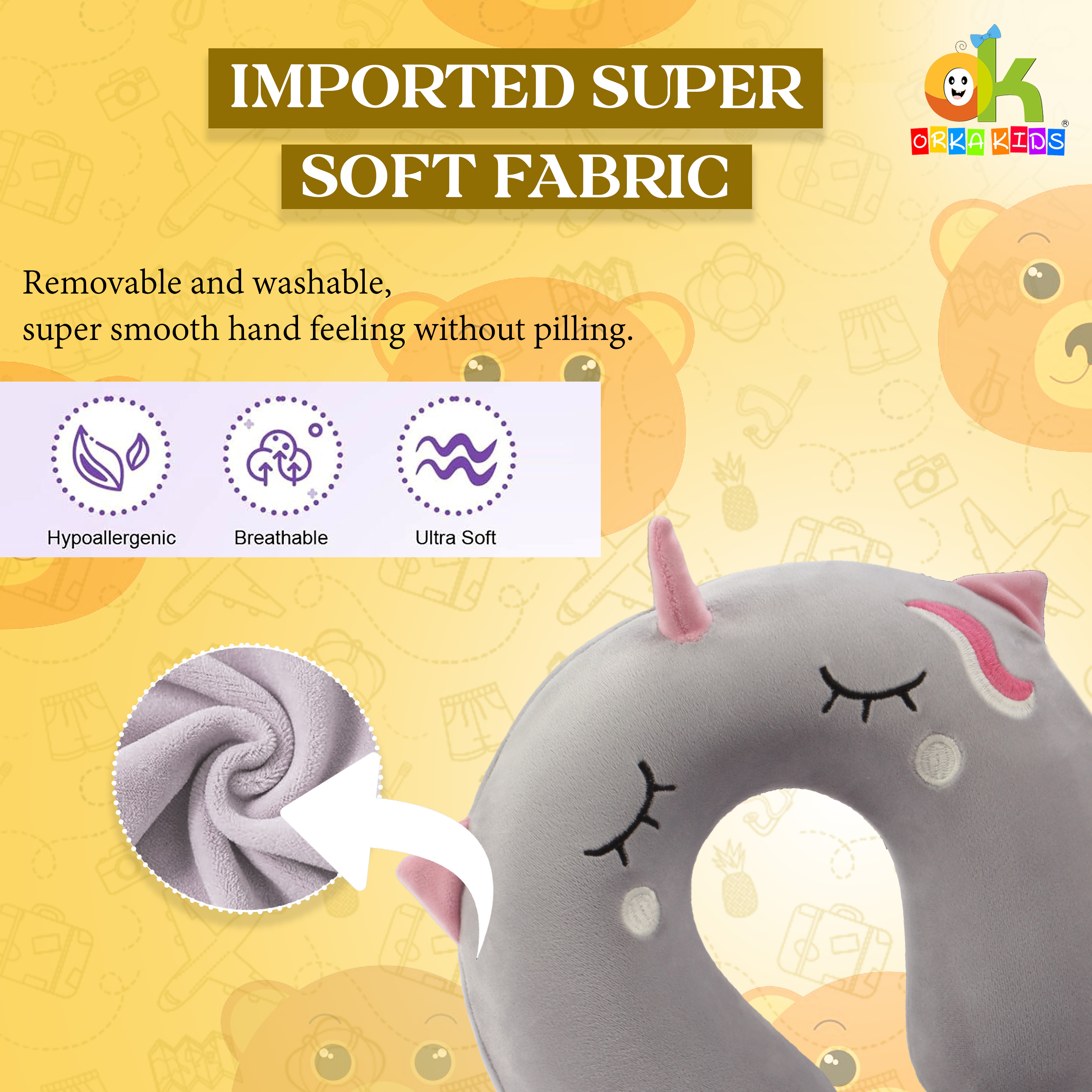 Orka Kids Embroidery Memory Foam U Neck - Grey view 2
