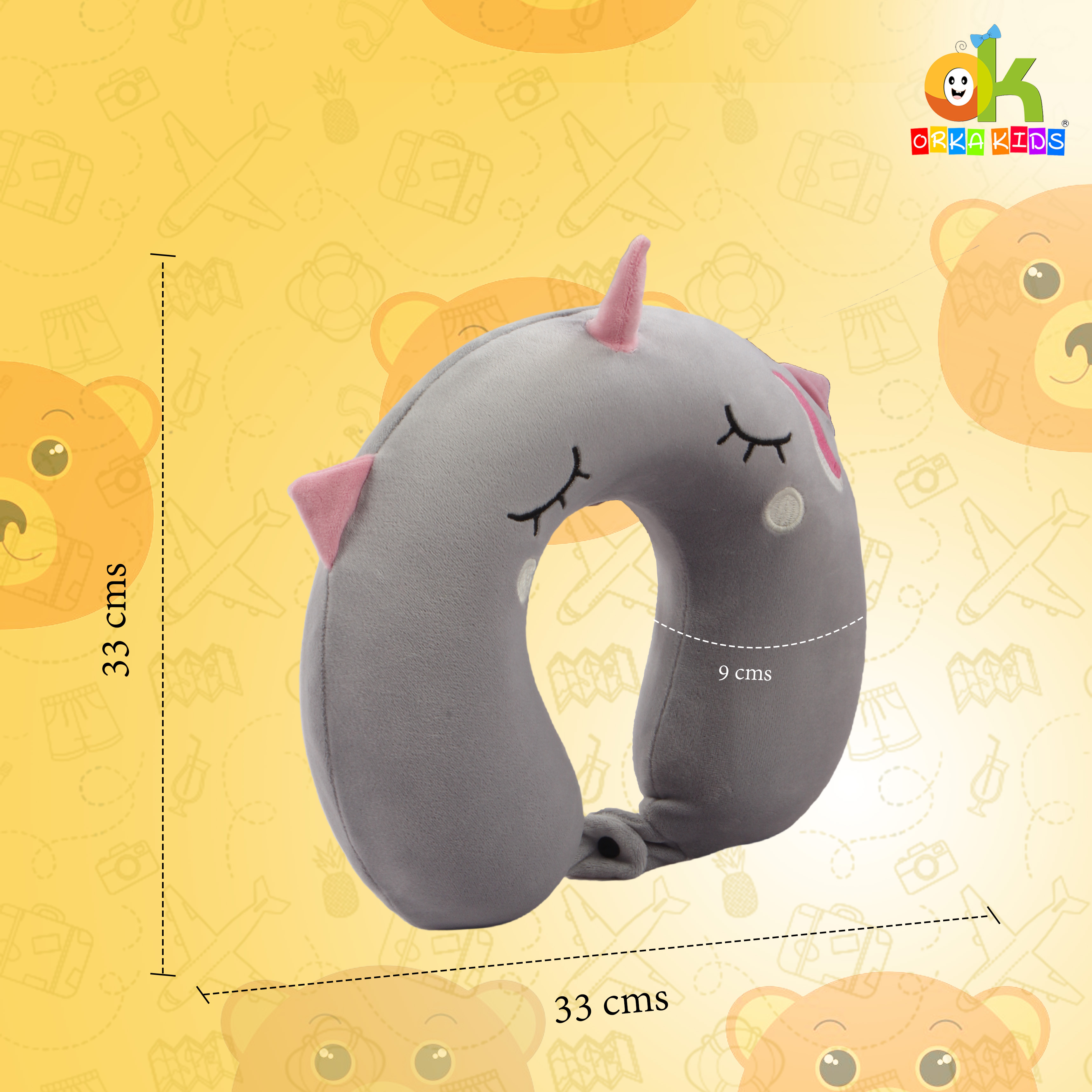 Orka Kids Embroidery Memory Foam U Neck - Grey view 4