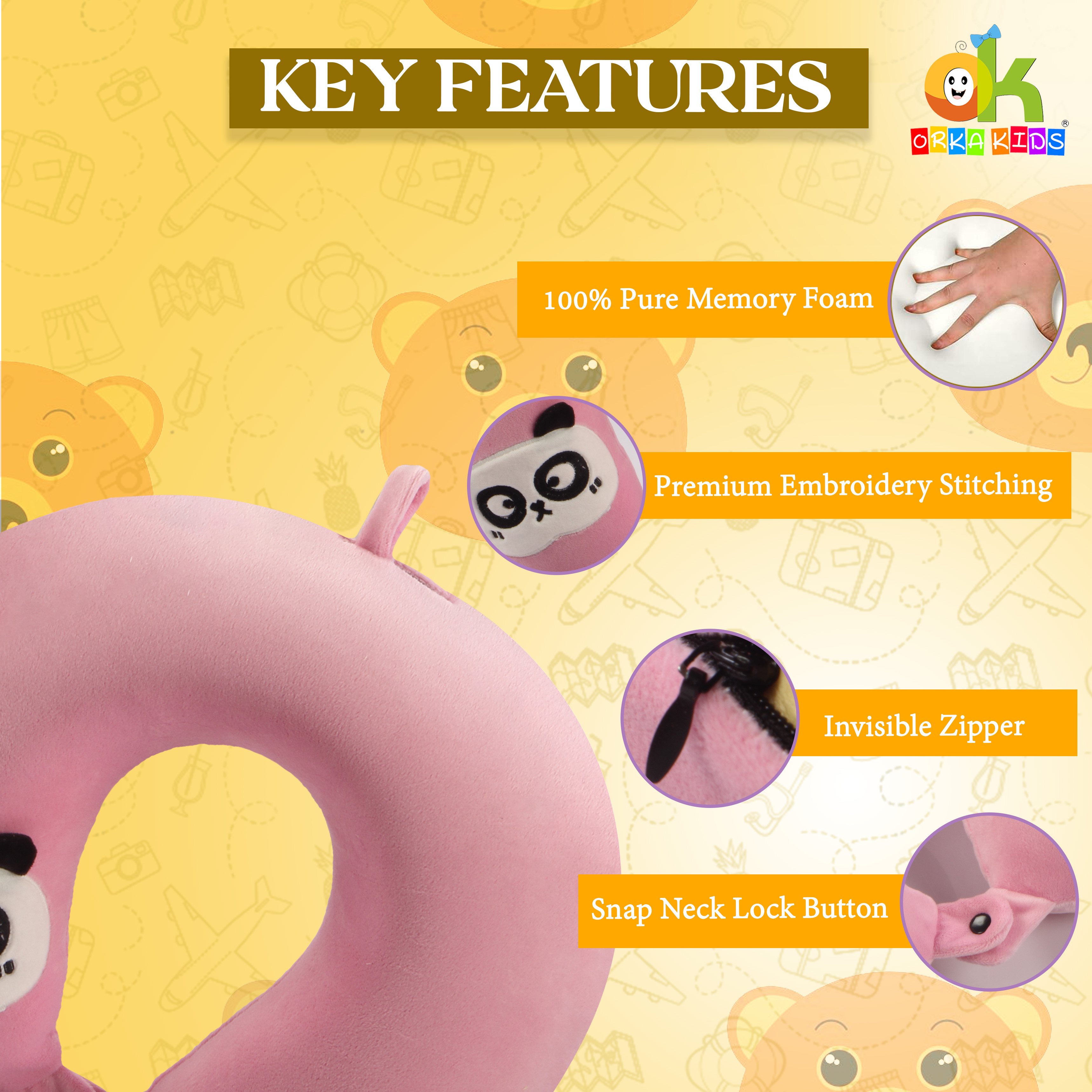 Orka Kids Embroidery Memory Foam U Neck - Pink view 5