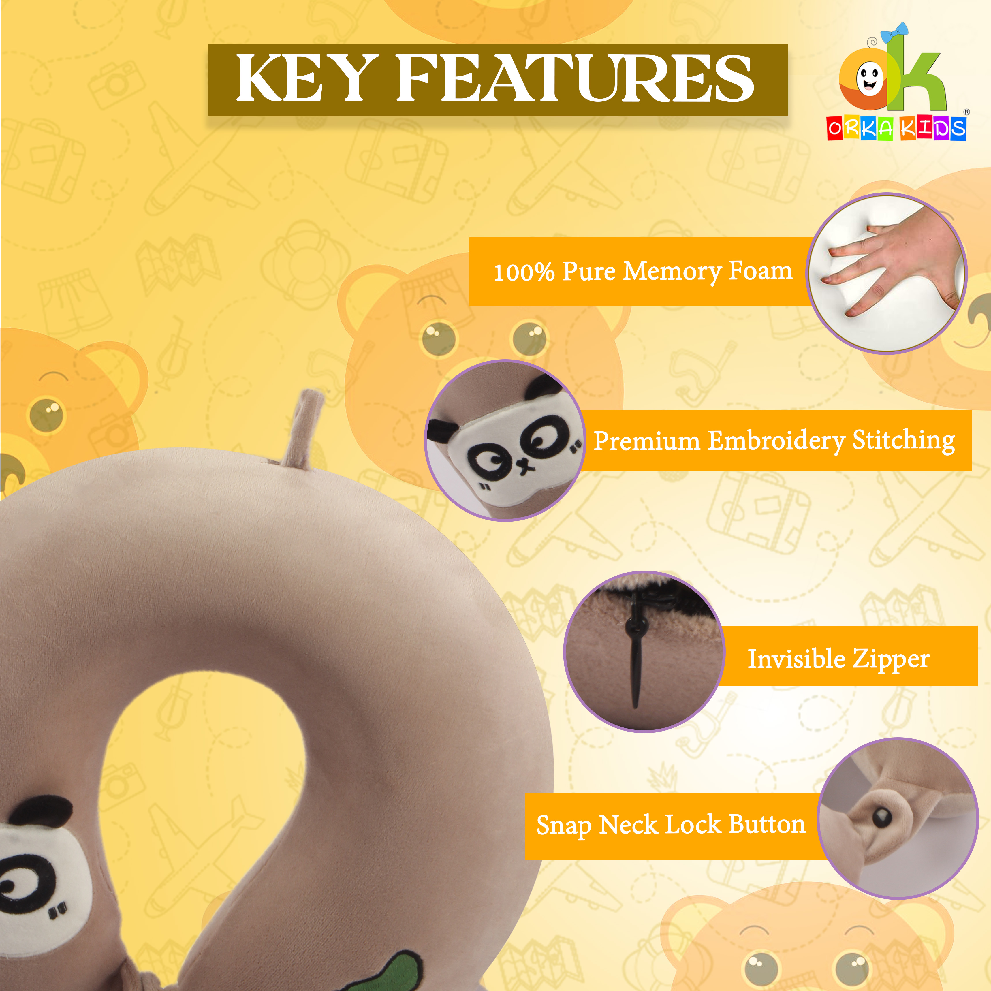 Orka Kids Embroidery Memory Foam U Neck - Brown view 5