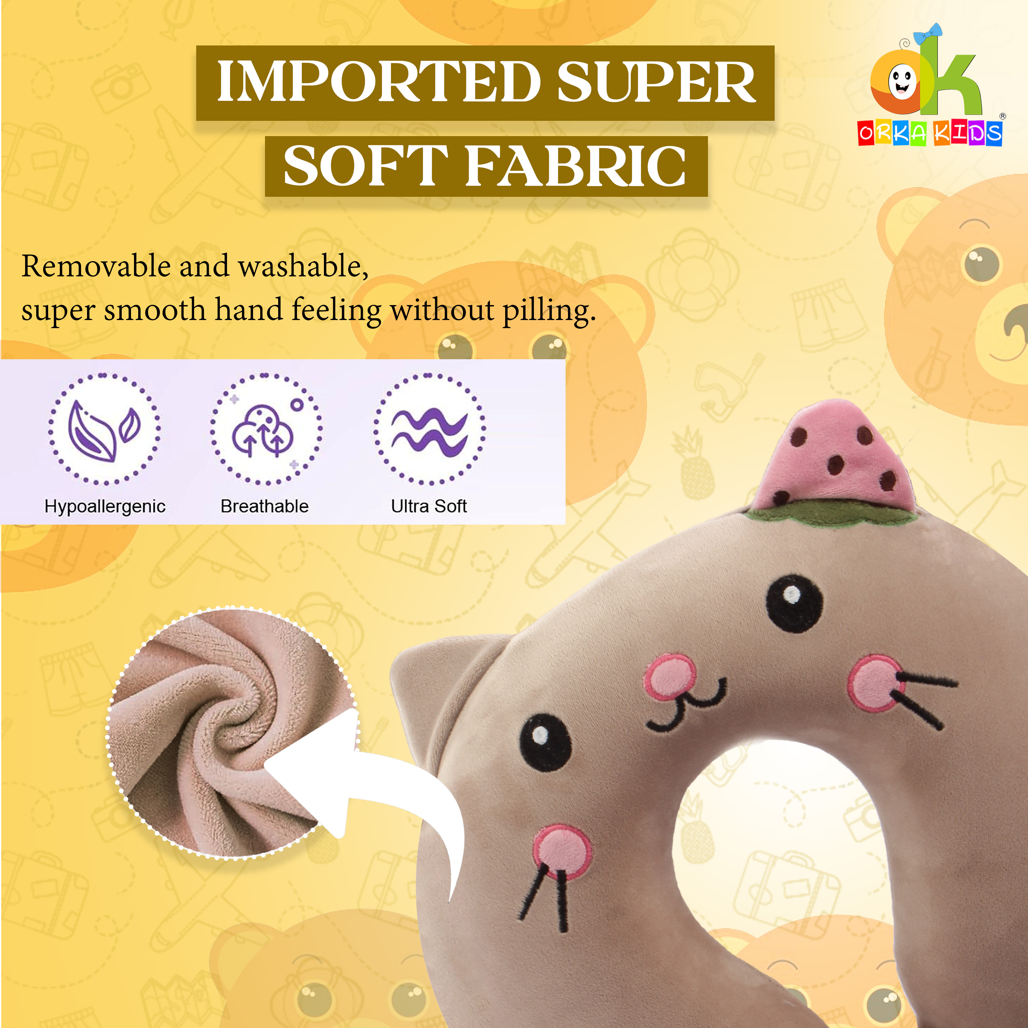 Orka Kids Embroidery Memory Foam U Neck - Light Pink view 2