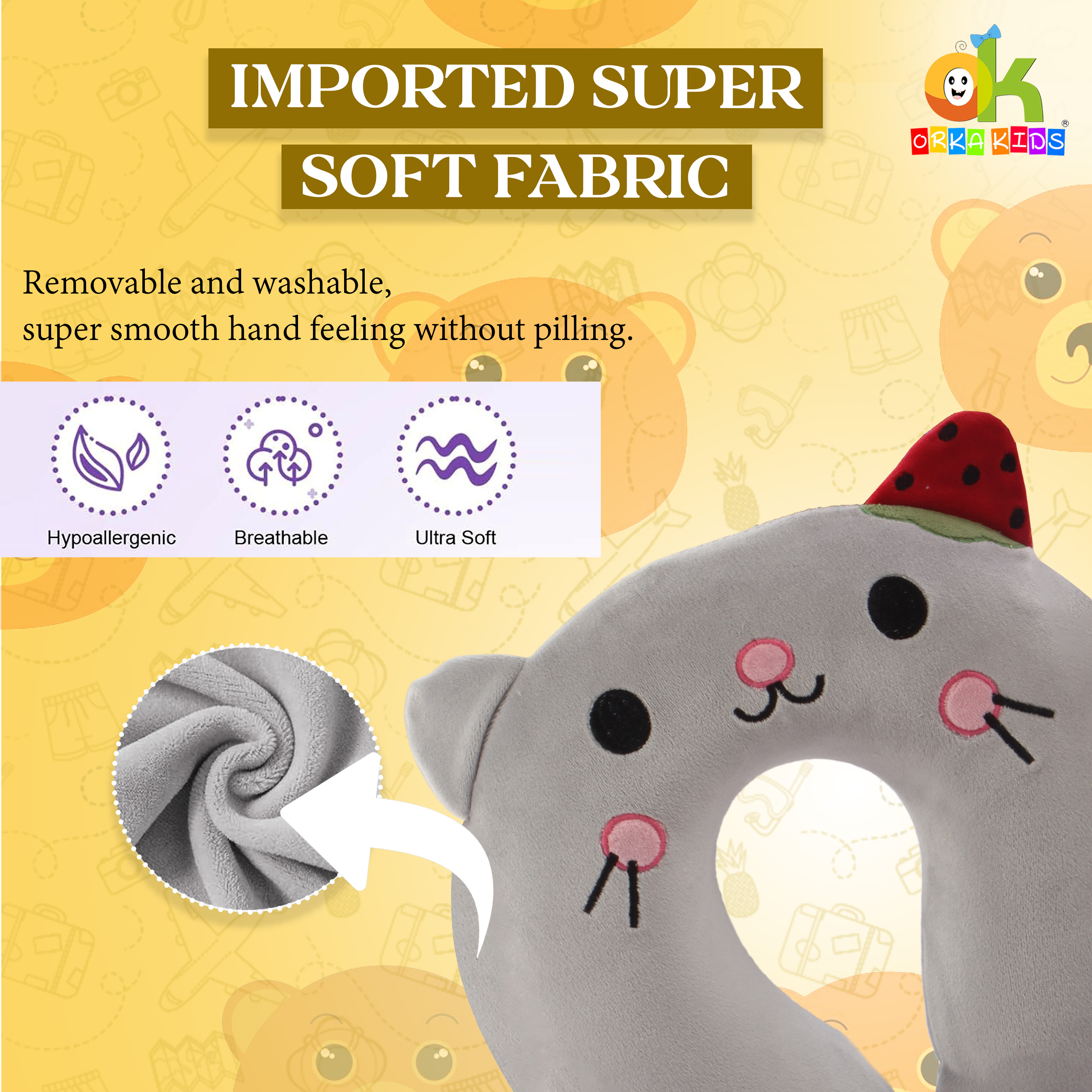 Orka Kids Embroidery Memory Foam U Neck - Grey view 2