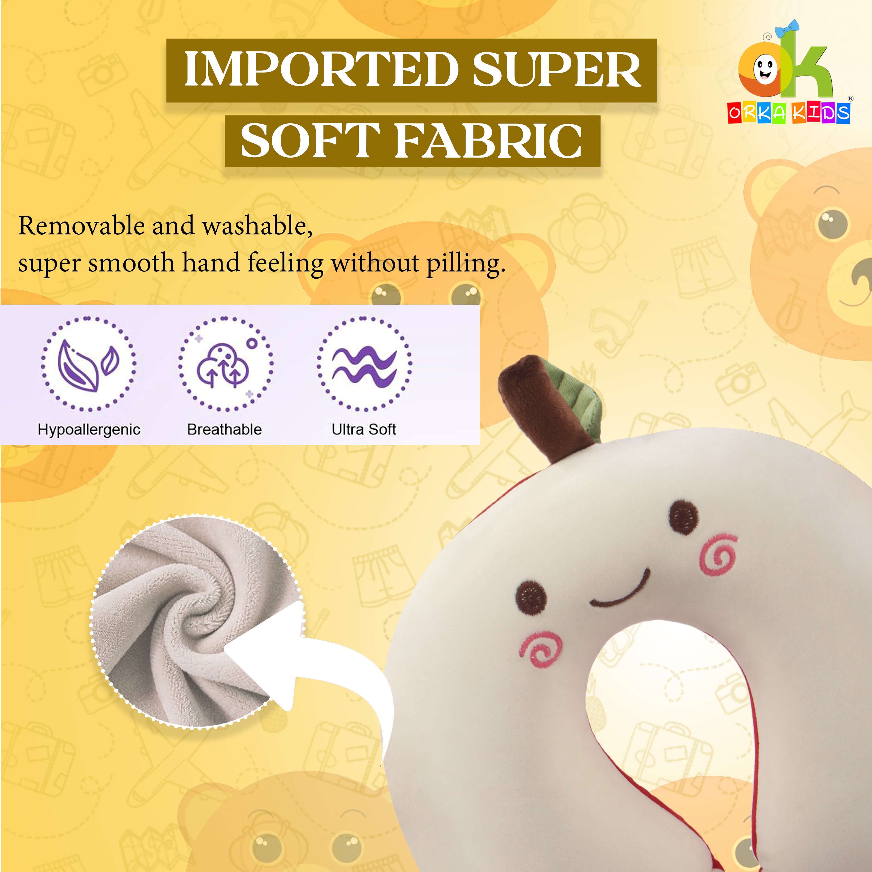 Orka Kids Embroidery Memory Foam U Neck - White view 2
